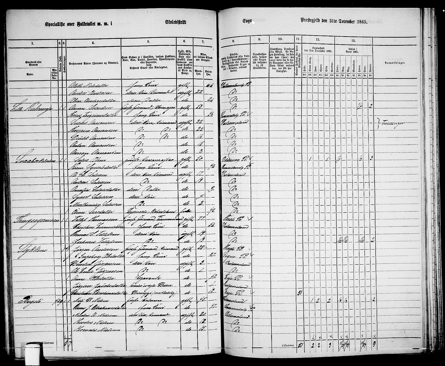 RA, 1865 census for Vestre Moland/Vestre Moland, 1865, p. 55