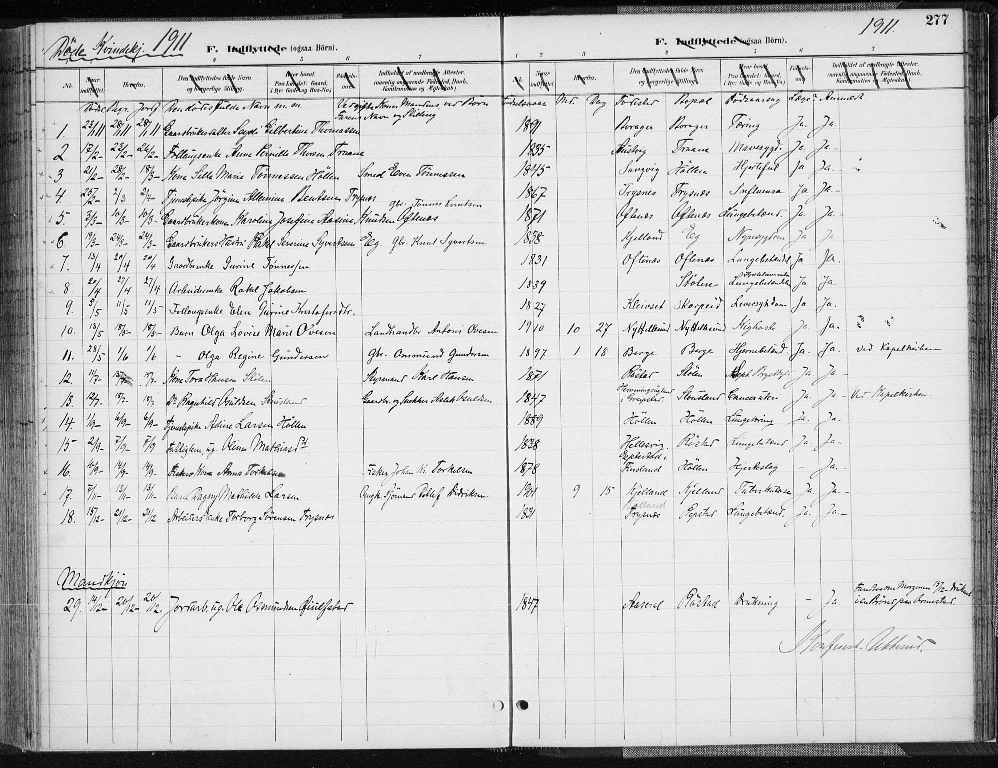 Søgne sokneprestkontor, SAK/1111-0037/F/Fa/Fab/L0013: Parish register (official) no. A 13, 1892-1911, p. 277