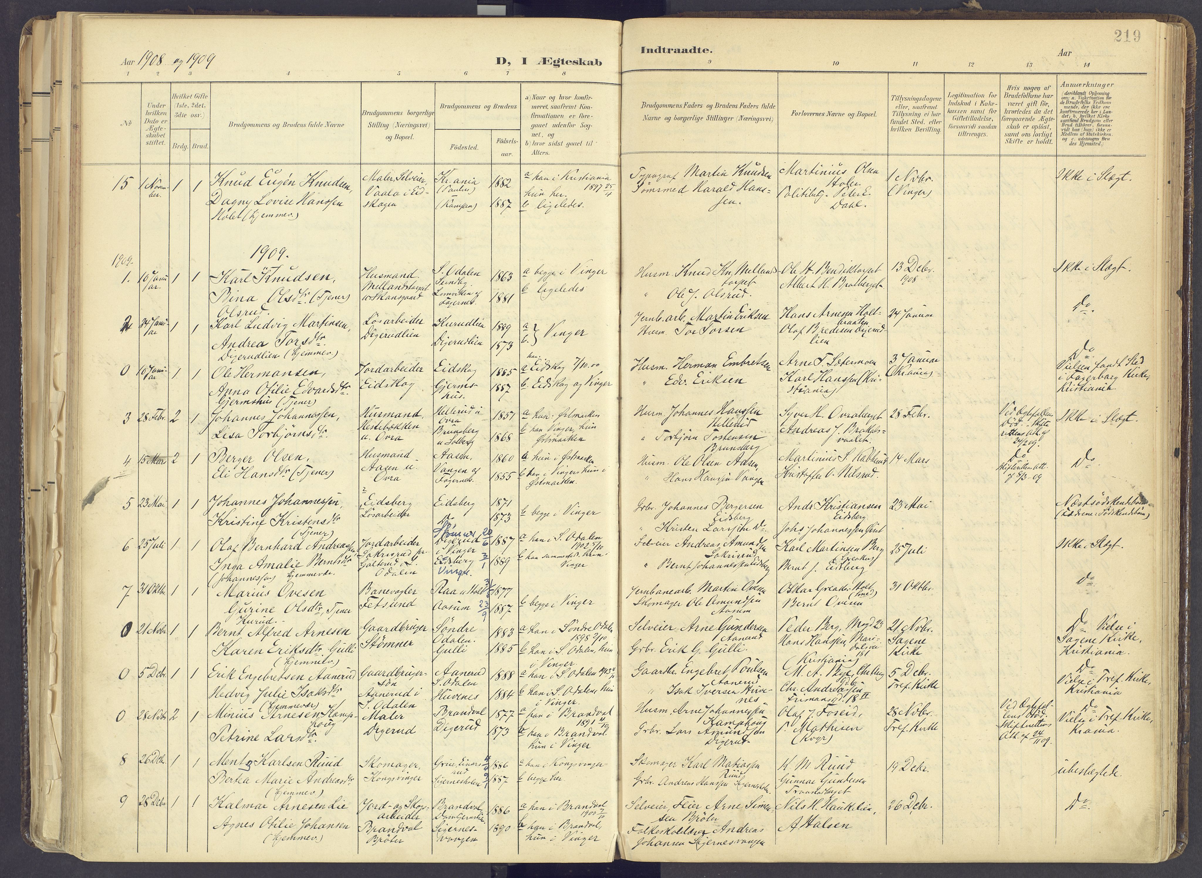 Vinger prestekontor, AV/SAH-PREST-024/H/Ha/Haa/L0017: Parish register (official) no. 17, 1901-1927, p. 219