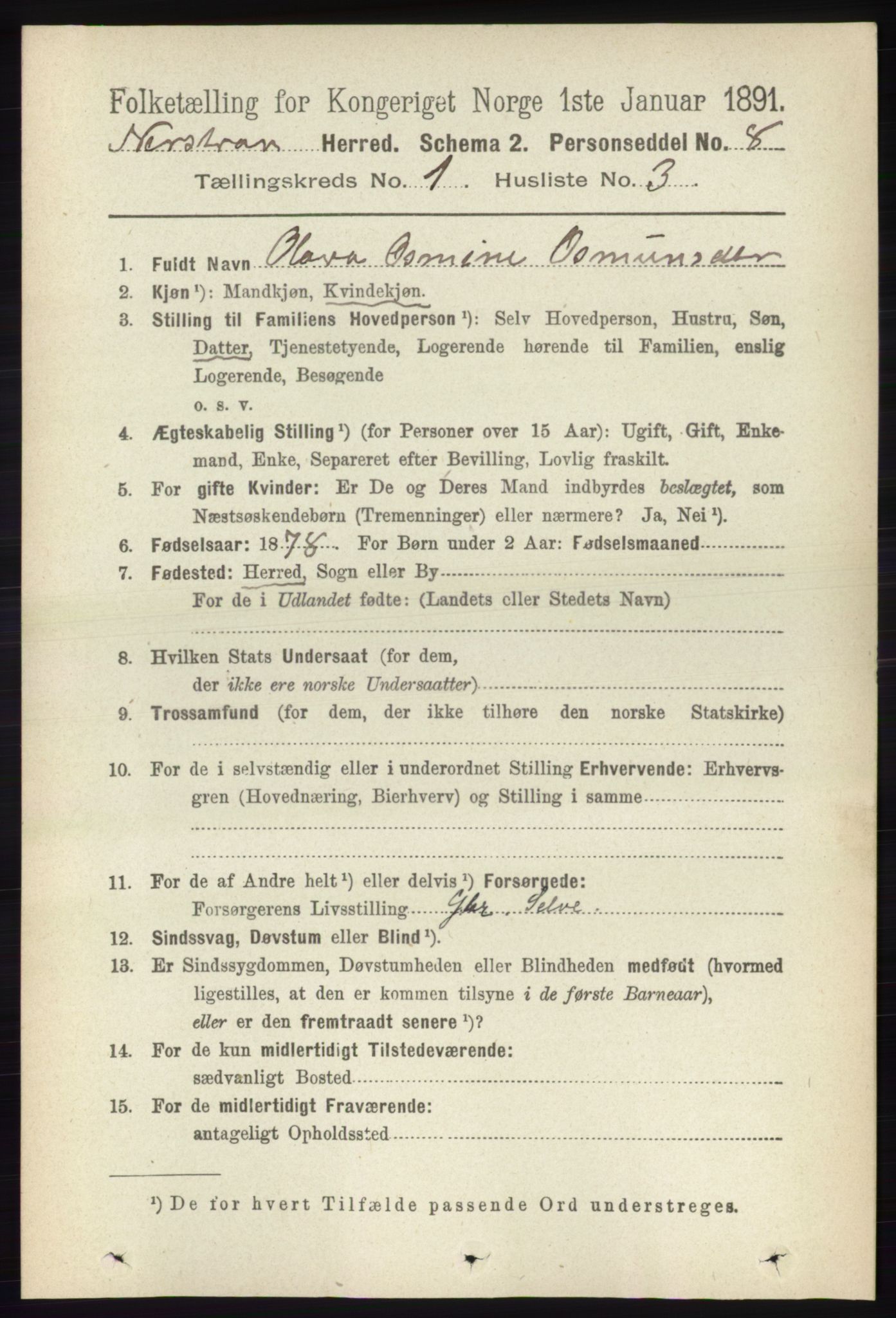 RA, 1891 census for 1139 Nedstrand, 1891, p. 74