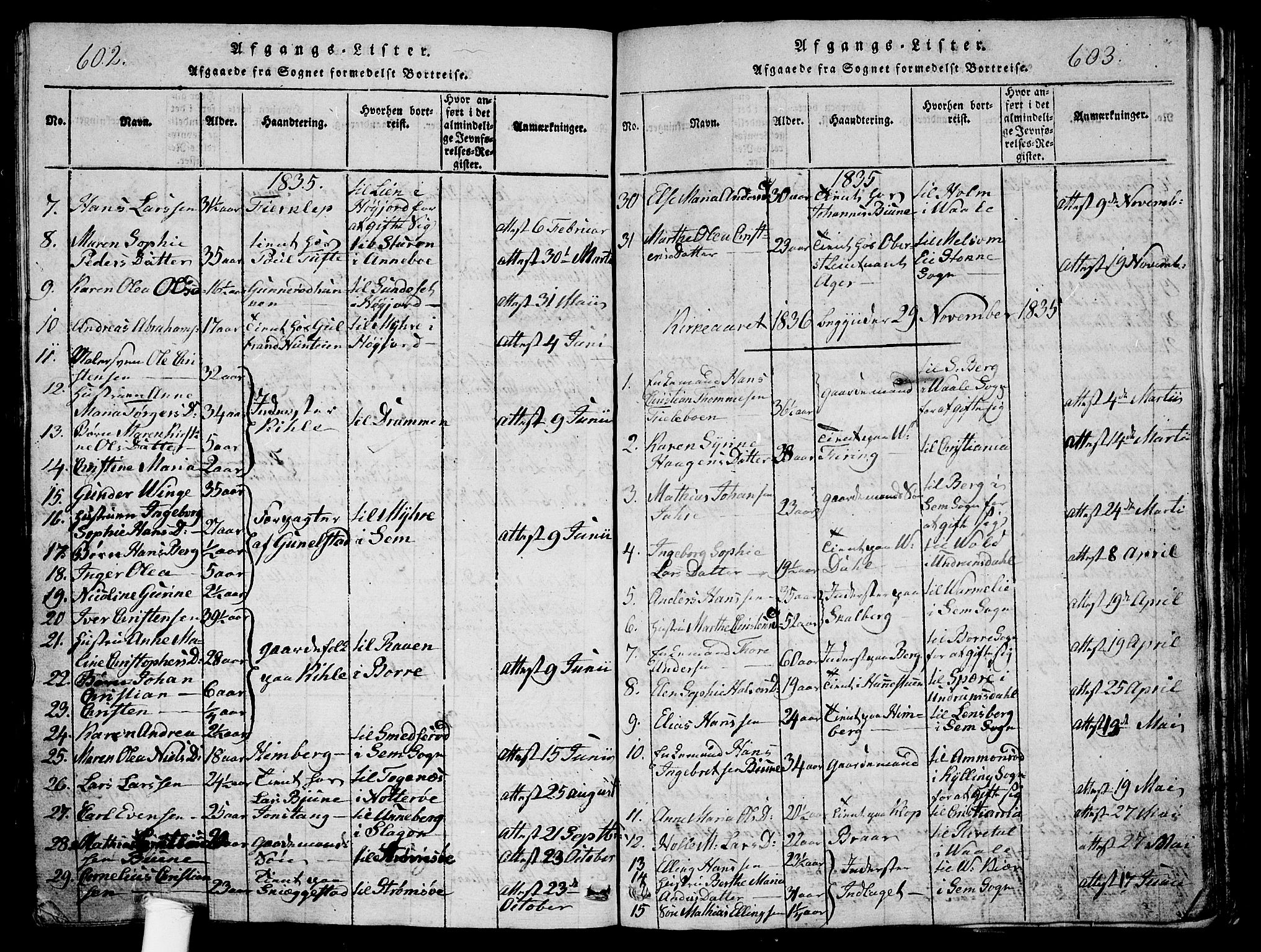 Ramnes kirkebøker, SAKO/A-314/G/Ga/L0001: Parish register (copy) no. I 1, 1813-1847, p. 602-603