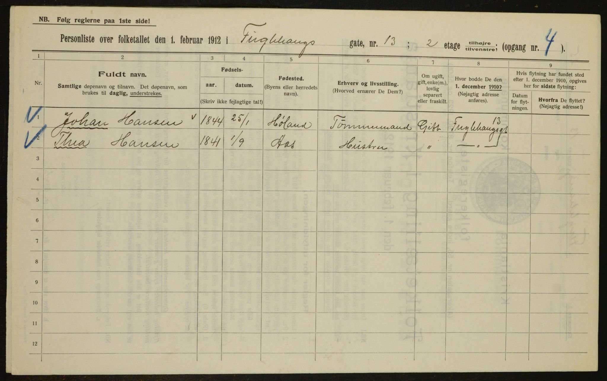 OBA, Municipal Census 1912 for Kristiania, 1912, p. 28319