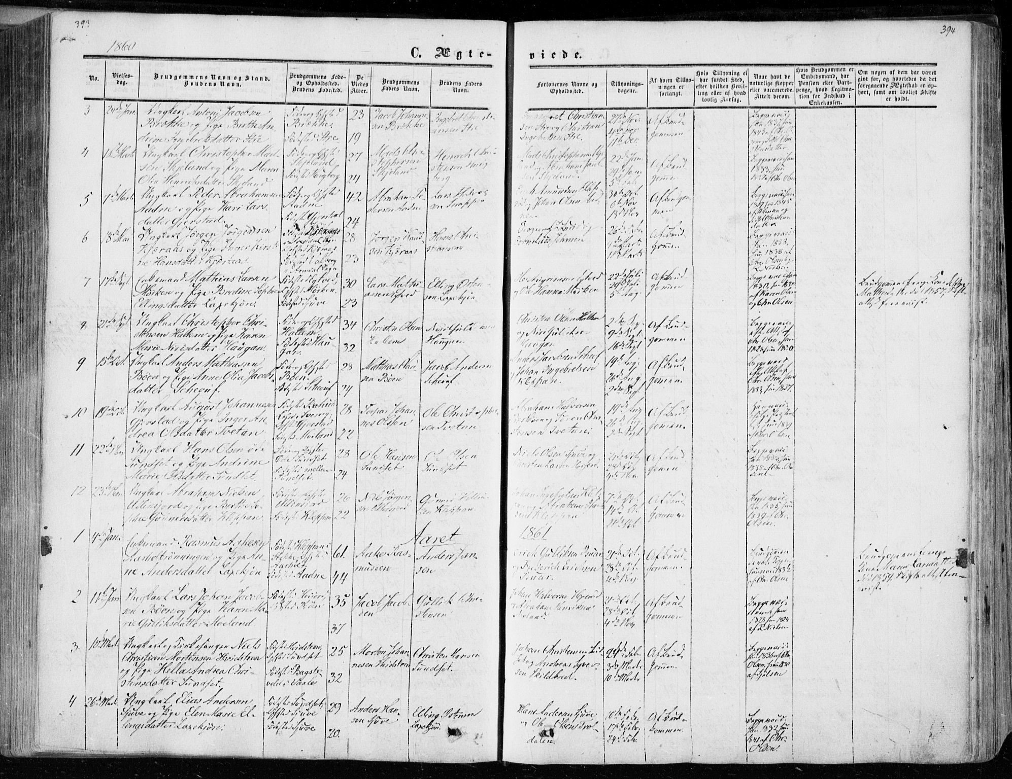 Andebu kirkebøker, AV/SAKO-A-336/F/Fa/L0005: Parish register (official) no. 5, 1857-1870, p. 393-394