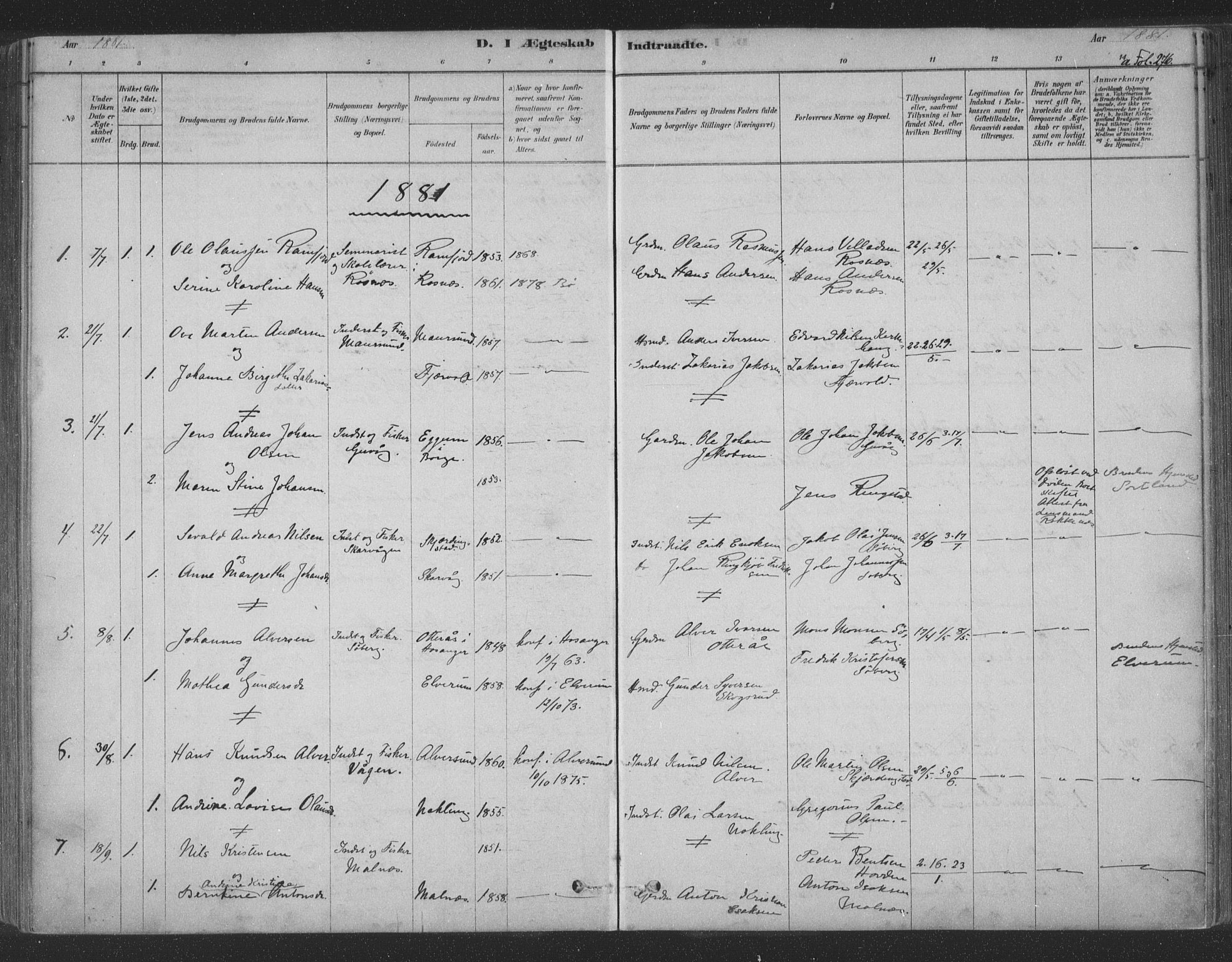 Ministerialprotokoller, klokkerbøker og fødselsregistre - Nordland, SAT/A-1459/891/L1302: Parish register (official) no. 891A07, 1878-1895, p. 276