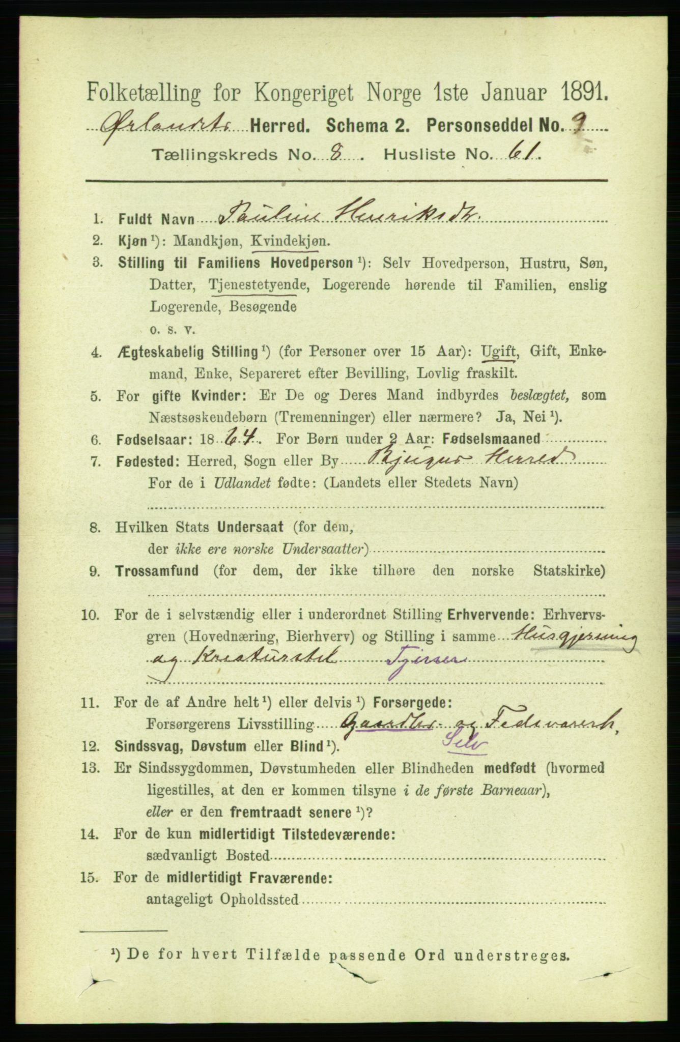 RA, 1891 census for 1621 Ørland, 1891, p. 3578