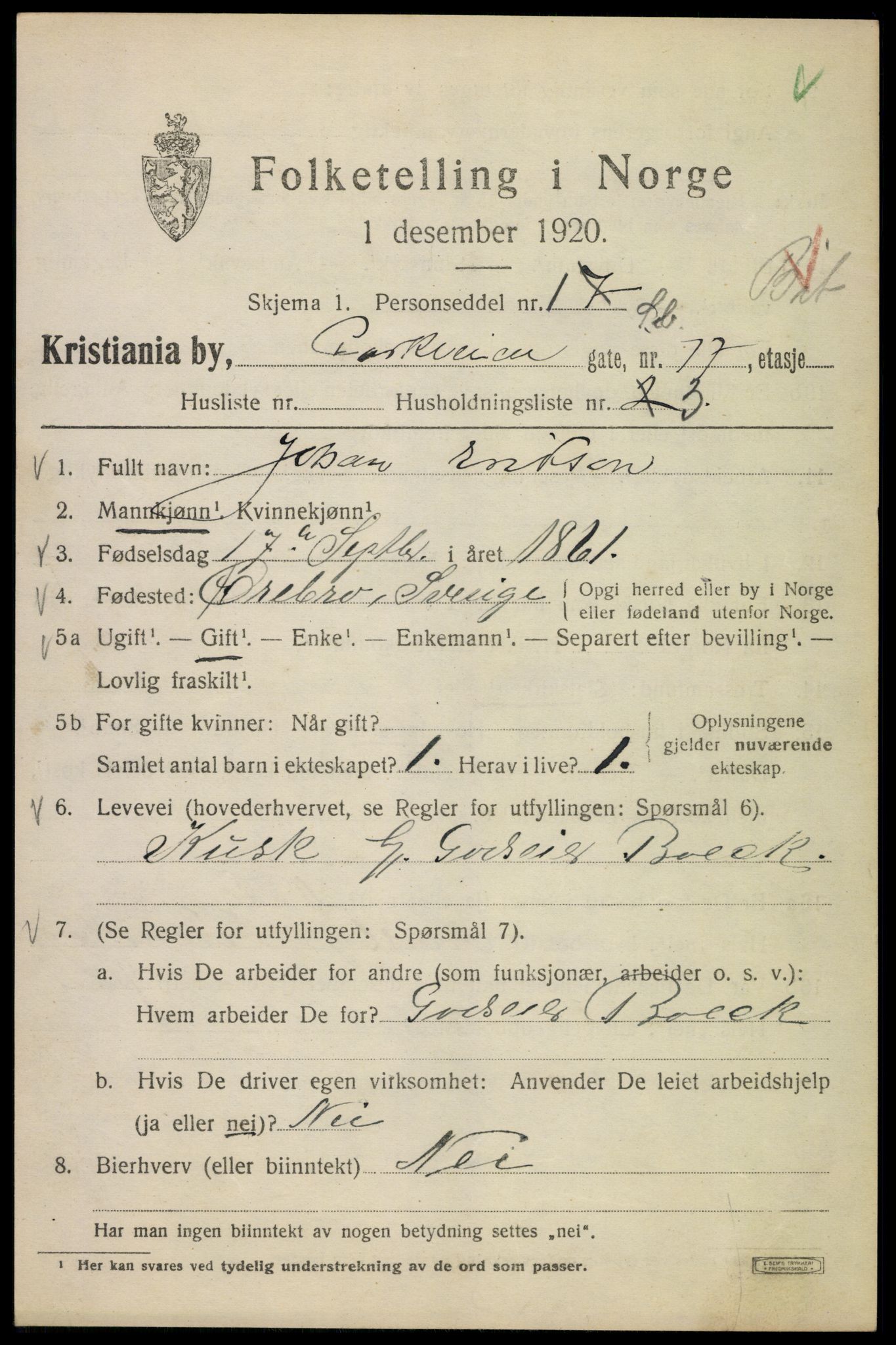 SAO, 1920 census for Kristiania, 1920, p. 445683