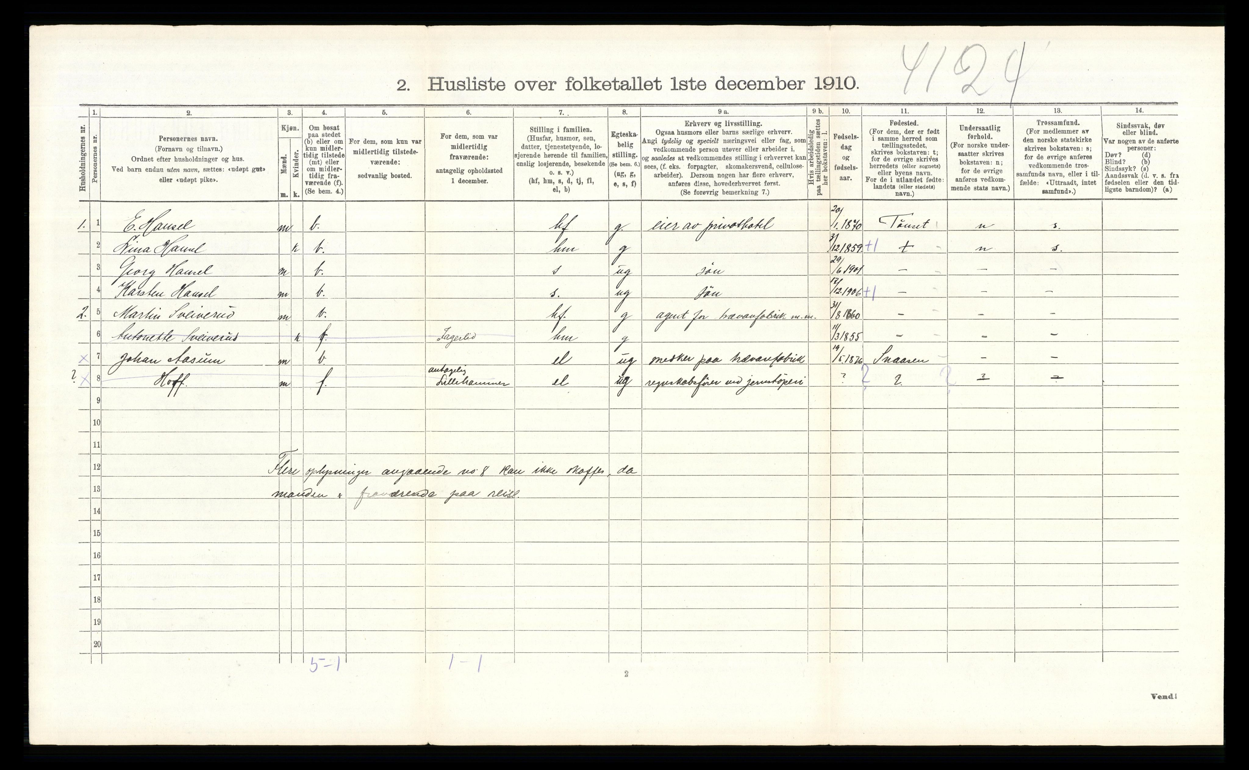 RA, 1910 census for Ringsaker, 1910, p. 1090