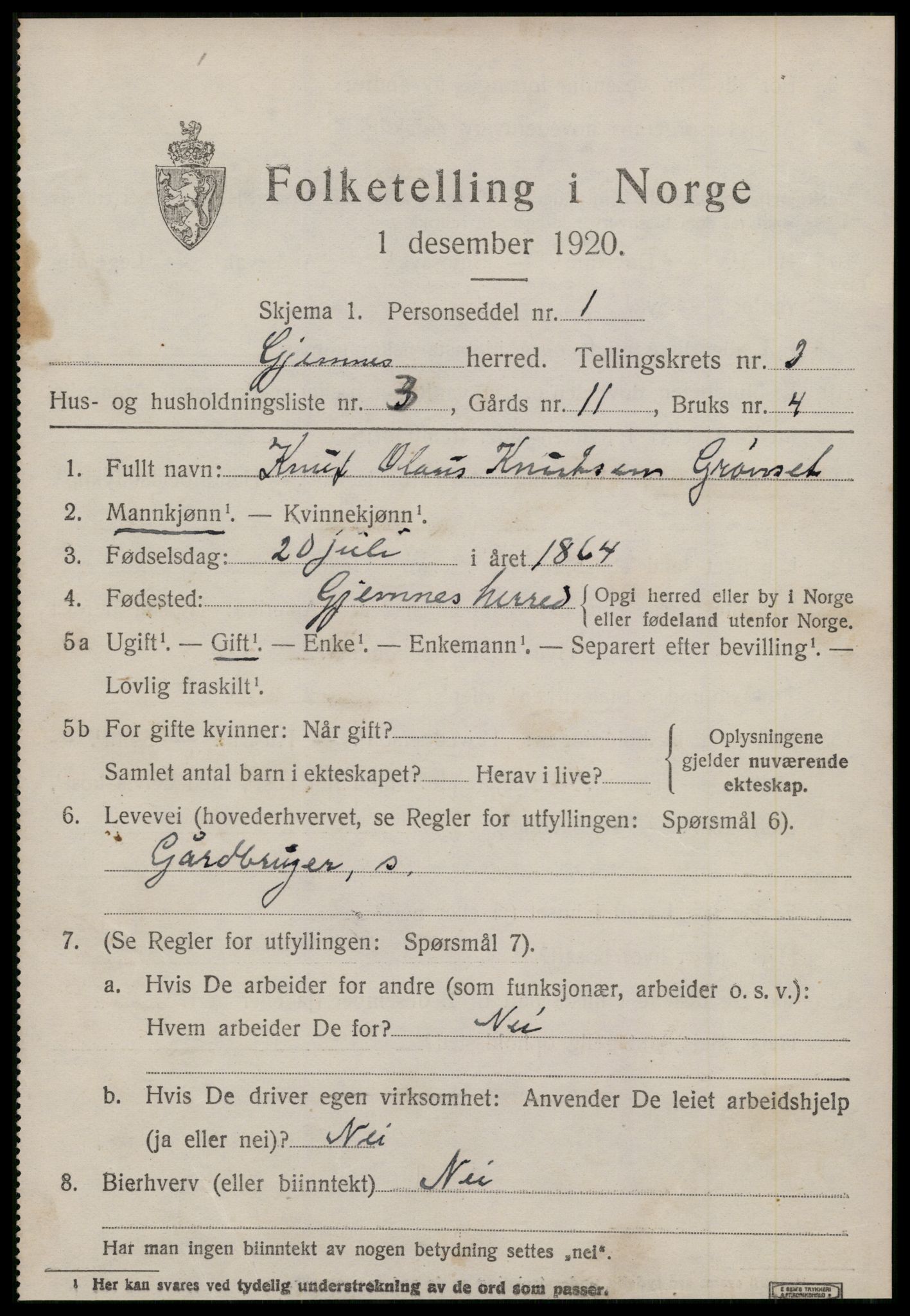 SAT, 1920 census for Gjemnes, 1920, p. 1220