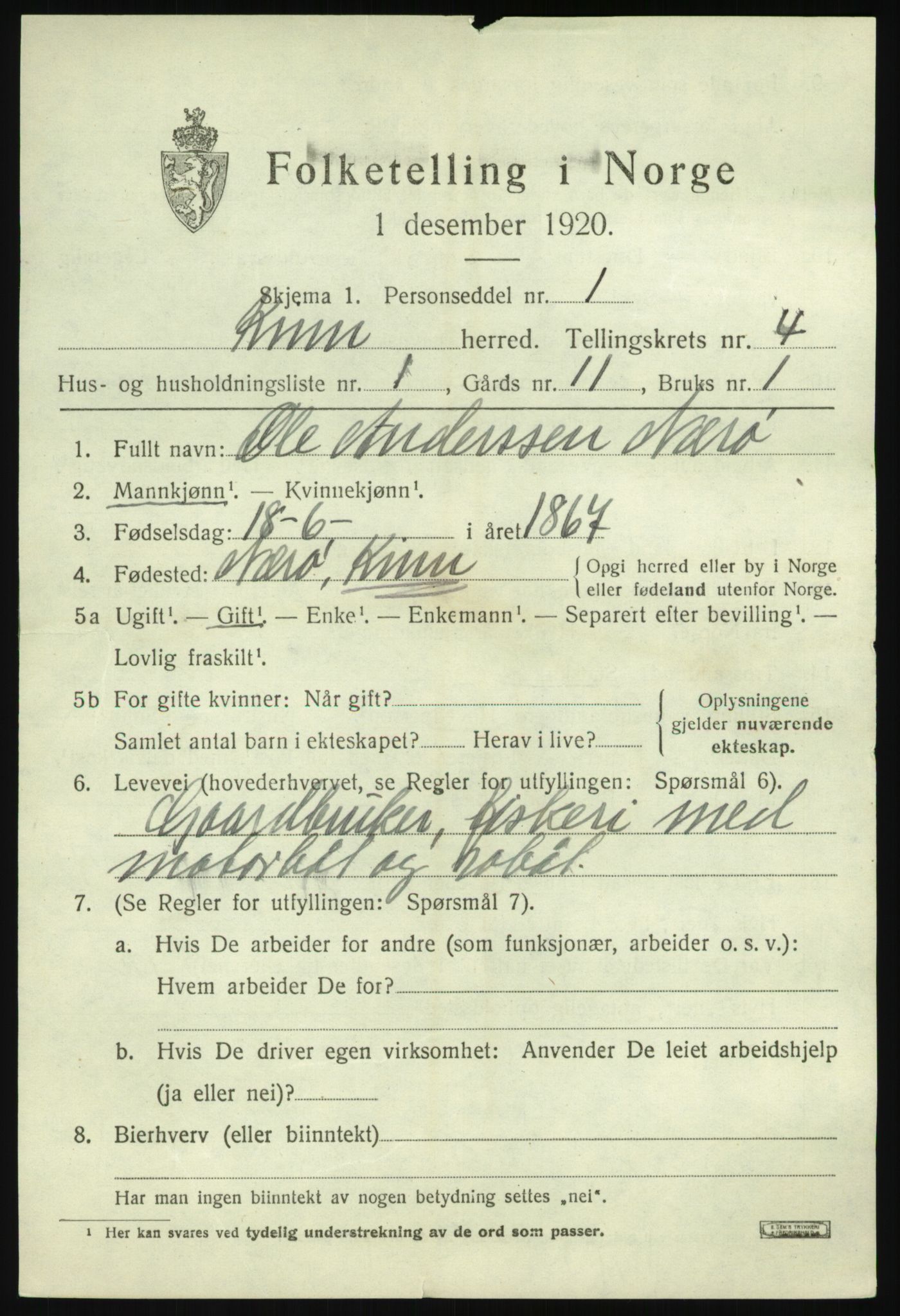 SAB, 1920 census for Kinn, 1920, p. 2543