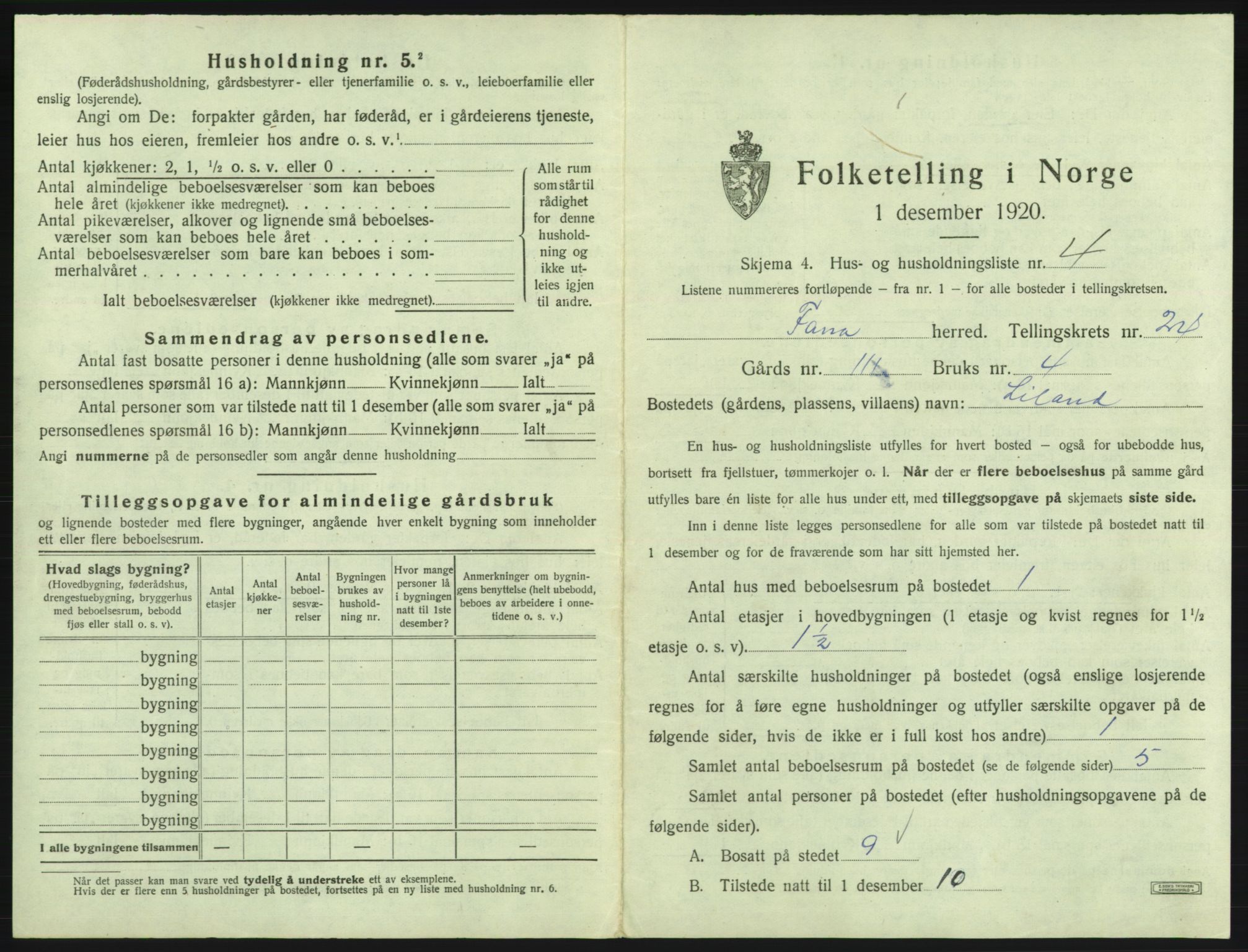 SAB, 1920 census for Fana, 1920, p. 3523