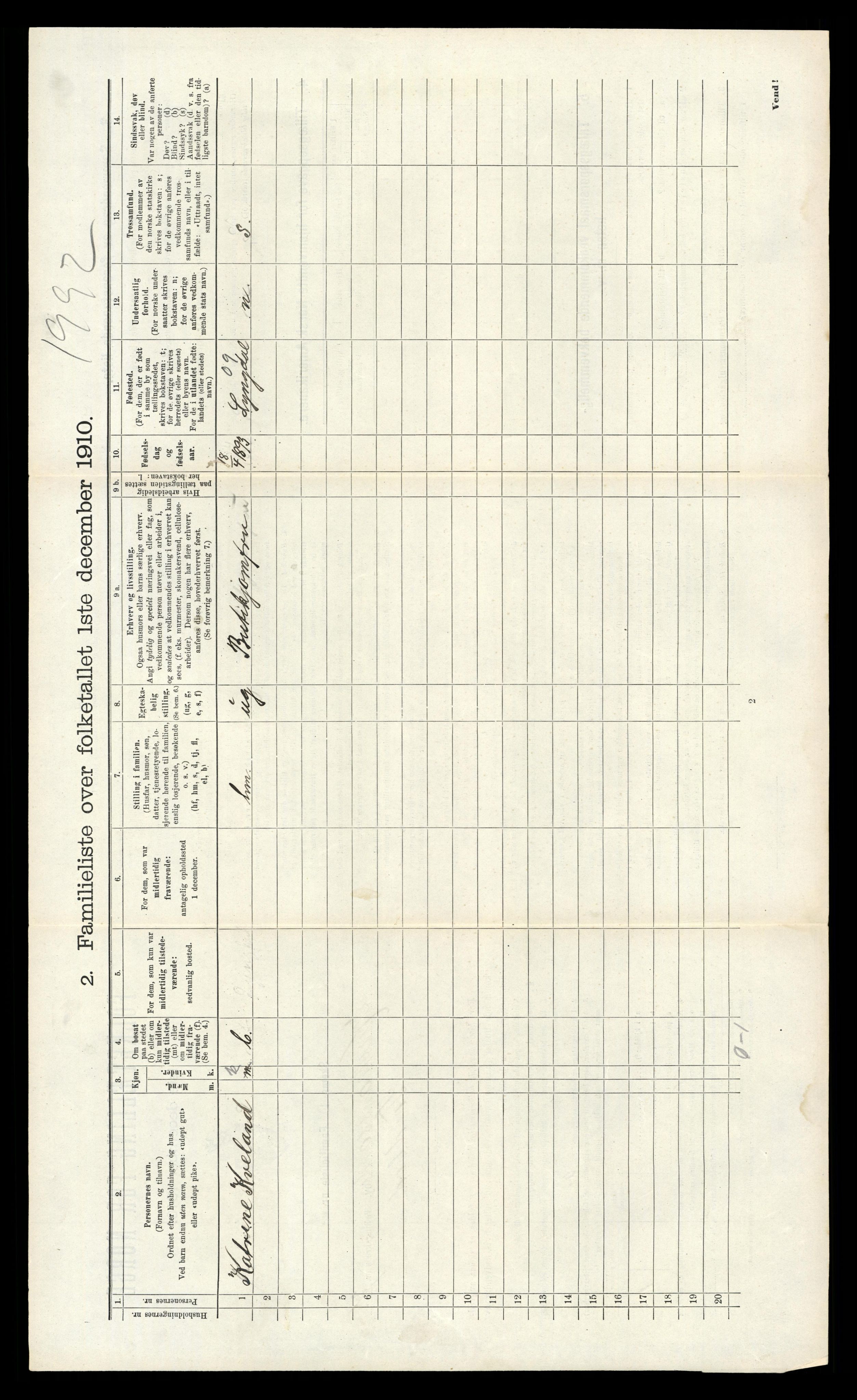 RA, 1910 census for Kristiansand, 1910, p. 1569