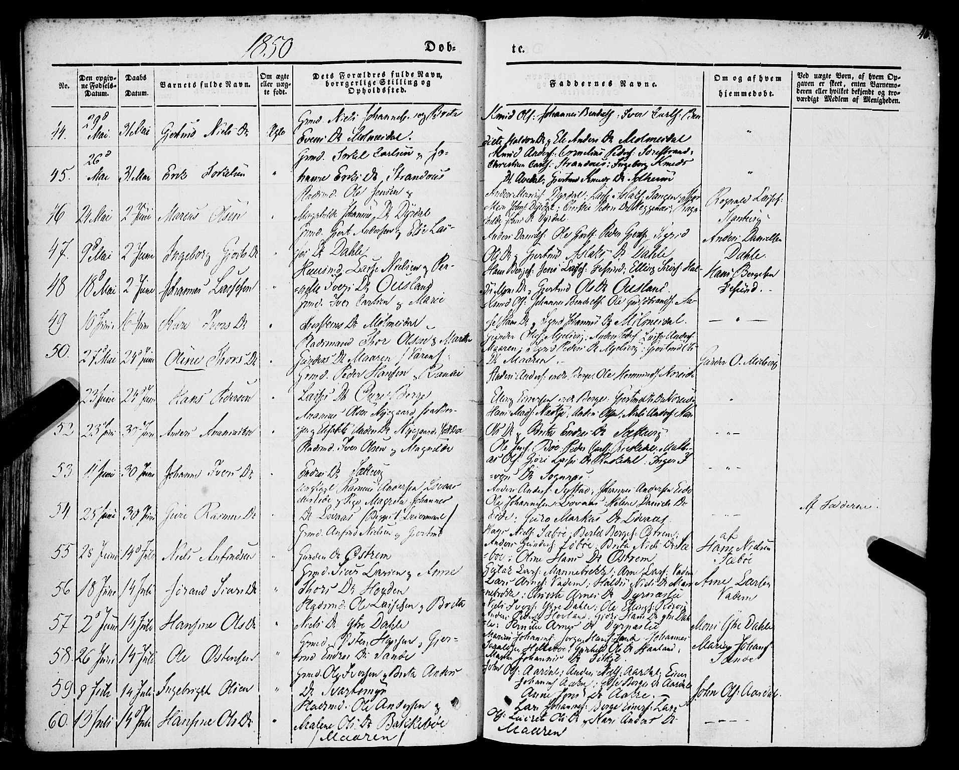 Lavik sokneprestembete, AV/SAB-A-80901: Parish register (official) no. A 3, 1843-1863, p. 46