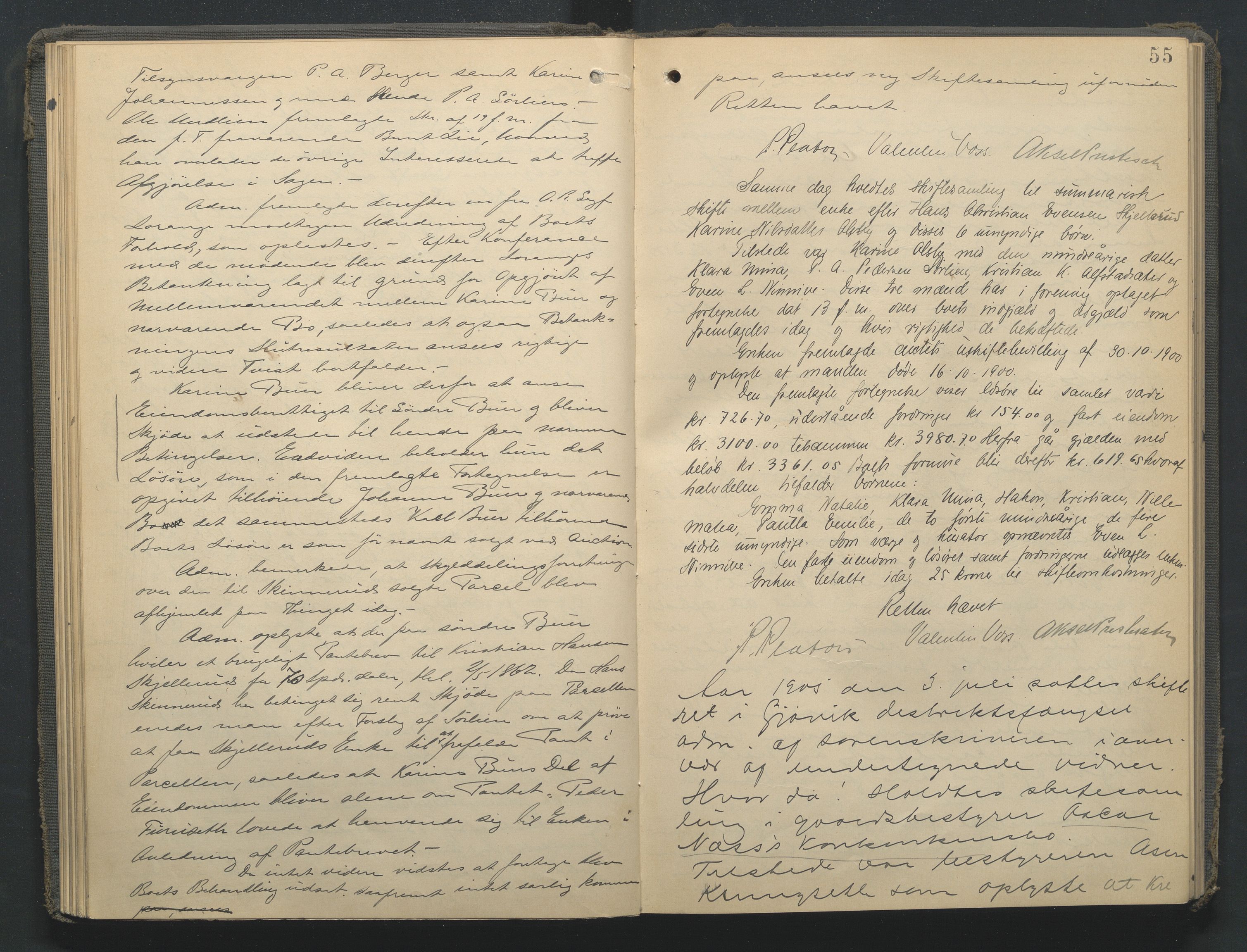Toten tingrett, AV/SAH-TING-006/J/Jf/L0008: Skifteregistreringsprotokoll - Vestre Toten, 1903-1911, p. 55