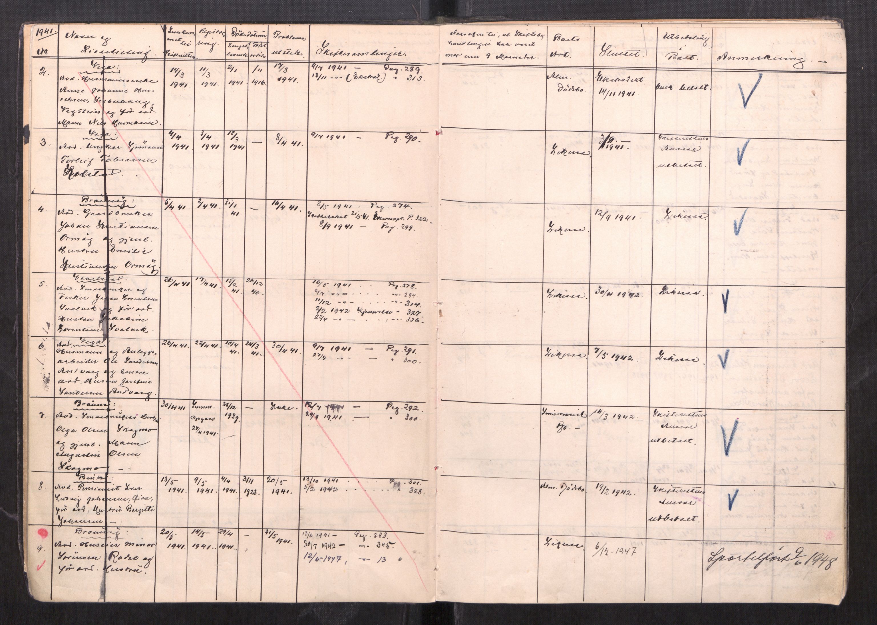 Brønnøy sorenskriveri, AV/SAT-A-4170/1/3/3Ca/L0003: Skifteregister, 1939-1957