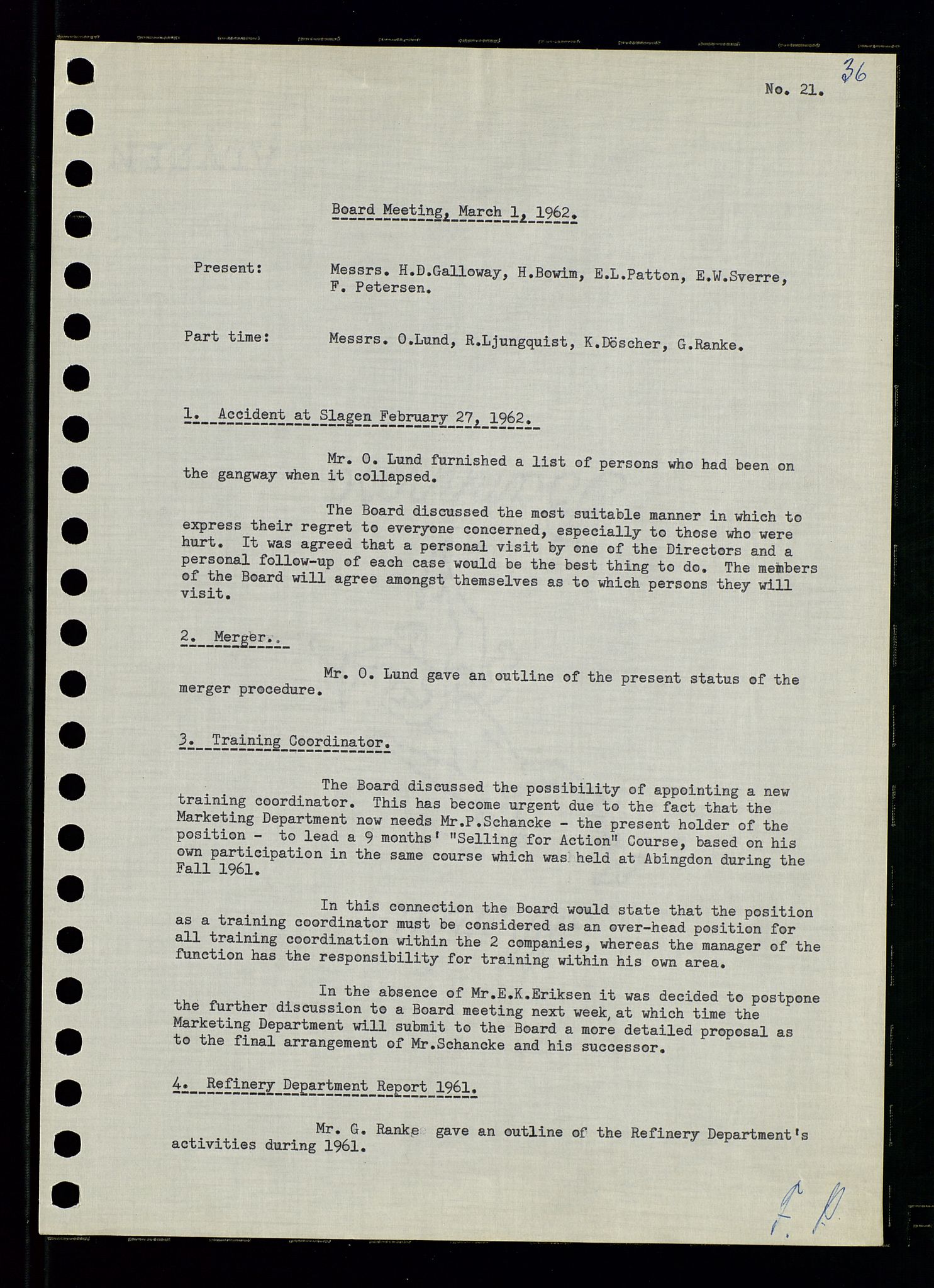 Pa 0982 - Esso Norge A/S, AV/SAST-A-100448/A/Aa/L0001/0003: Den administrerende direksjon Board minutes (styrereferater) / Den administrerende direksjon Board minutes (styrereferater), 1962, p. 36