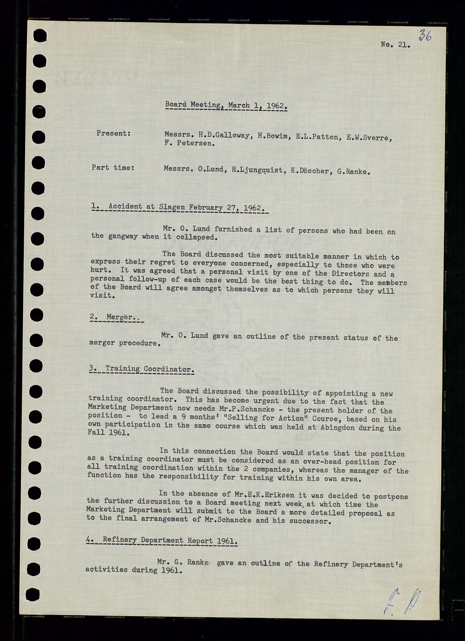 Pa 0982 - Esso Norge A/S, SAST/A-100448/A/Aa/L0001/0003: Den administrerende direksjon Board minutes (styrereferater) / Den administrerende direksjon Board minutes (styrereferater), 1962, p. 36