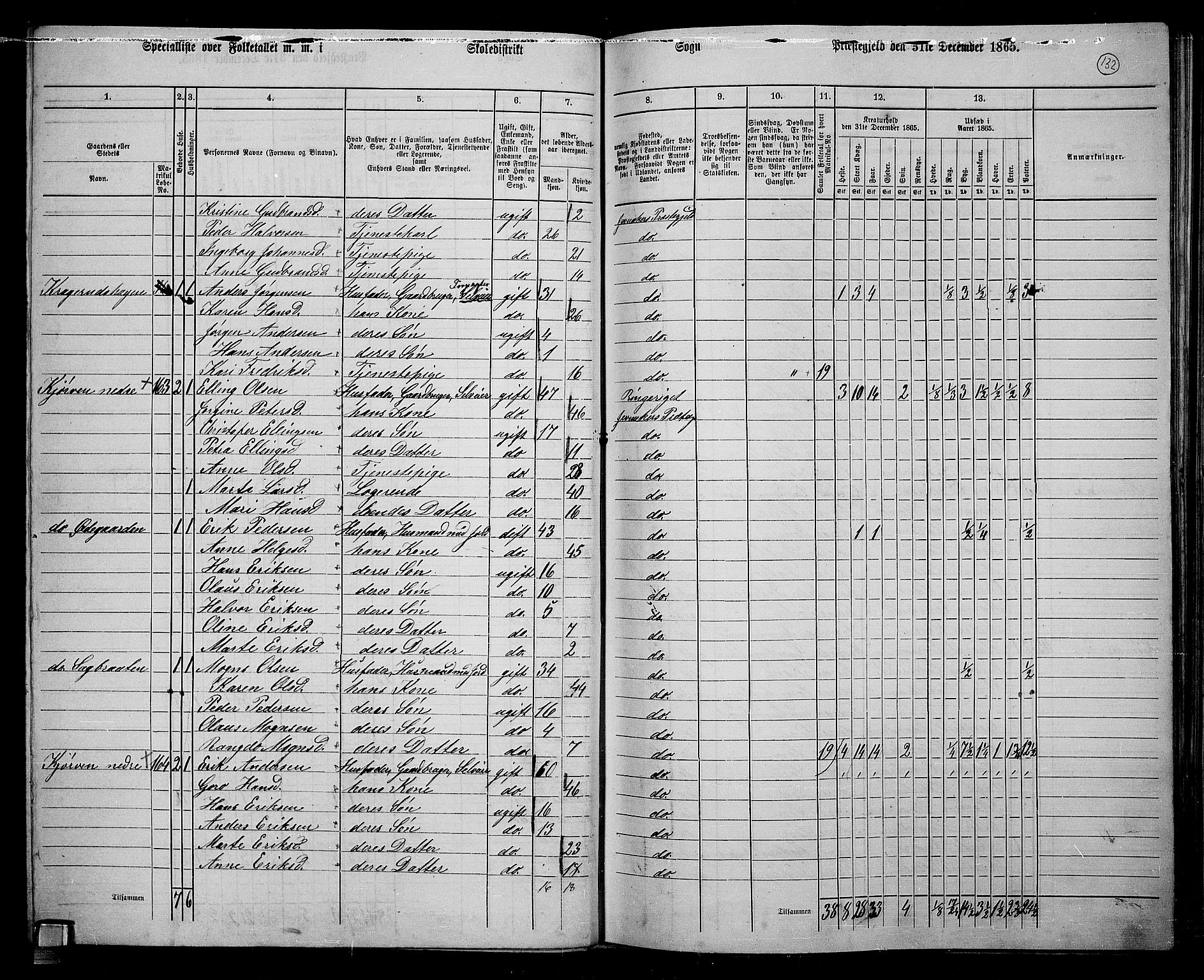 RA, 1865 census for Jevnaker, 1865, p. 126