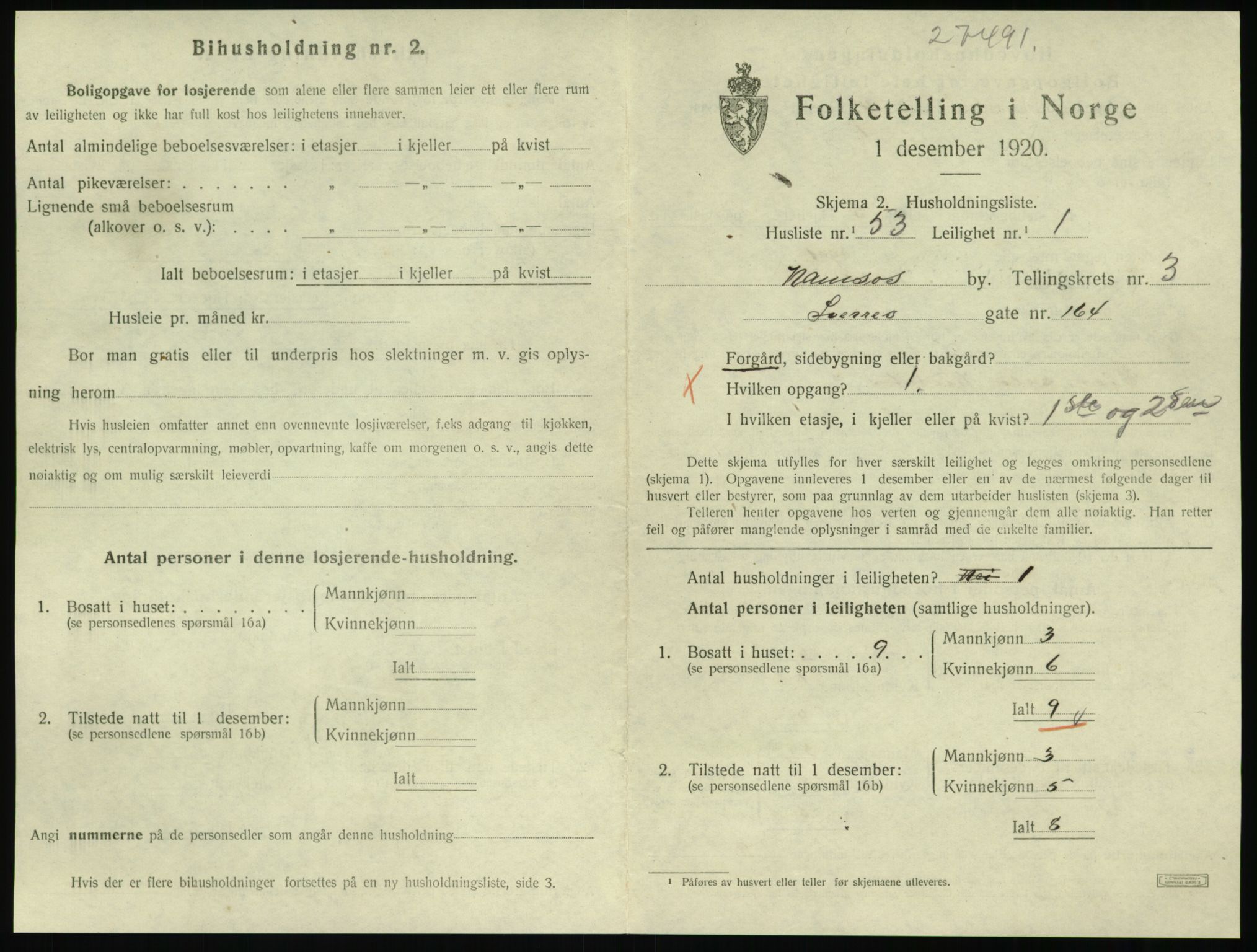 SAT, 1920 census for Namsos, 1920, p. 1327