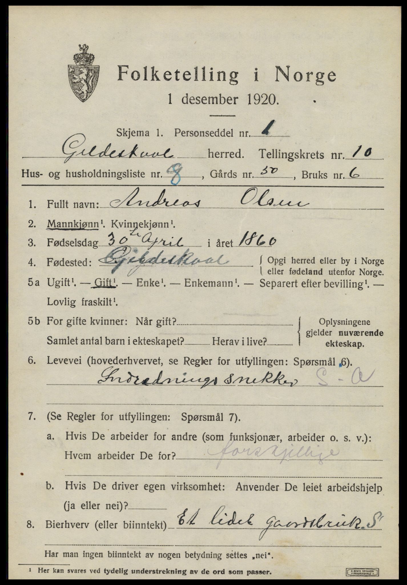 SAT, 1920 census for Gildeskål, 1920, p. 6140