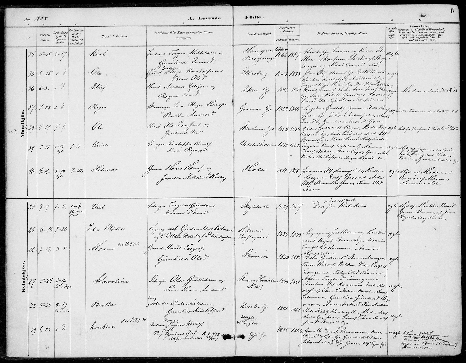 Sigdal kirkebøker, AV/SAKO-A-245/F/Fb/L0001: Parish register (official) no. II 1, 1888-1900, p. 6