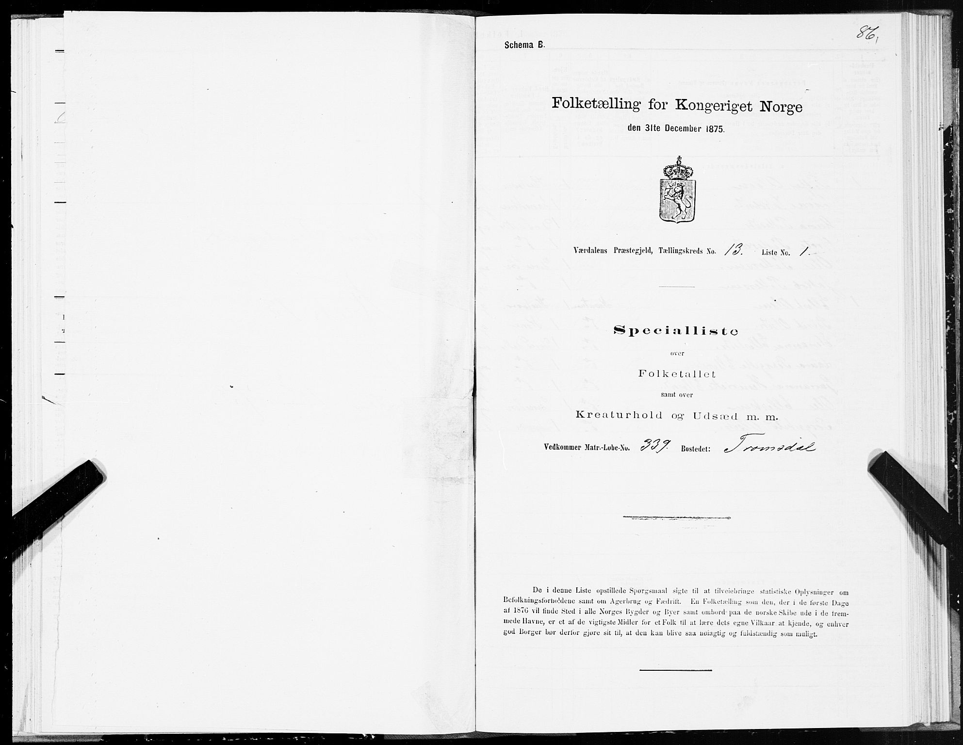 SAT, 1875 census for 1721P Verdal, 1875, p. 7086