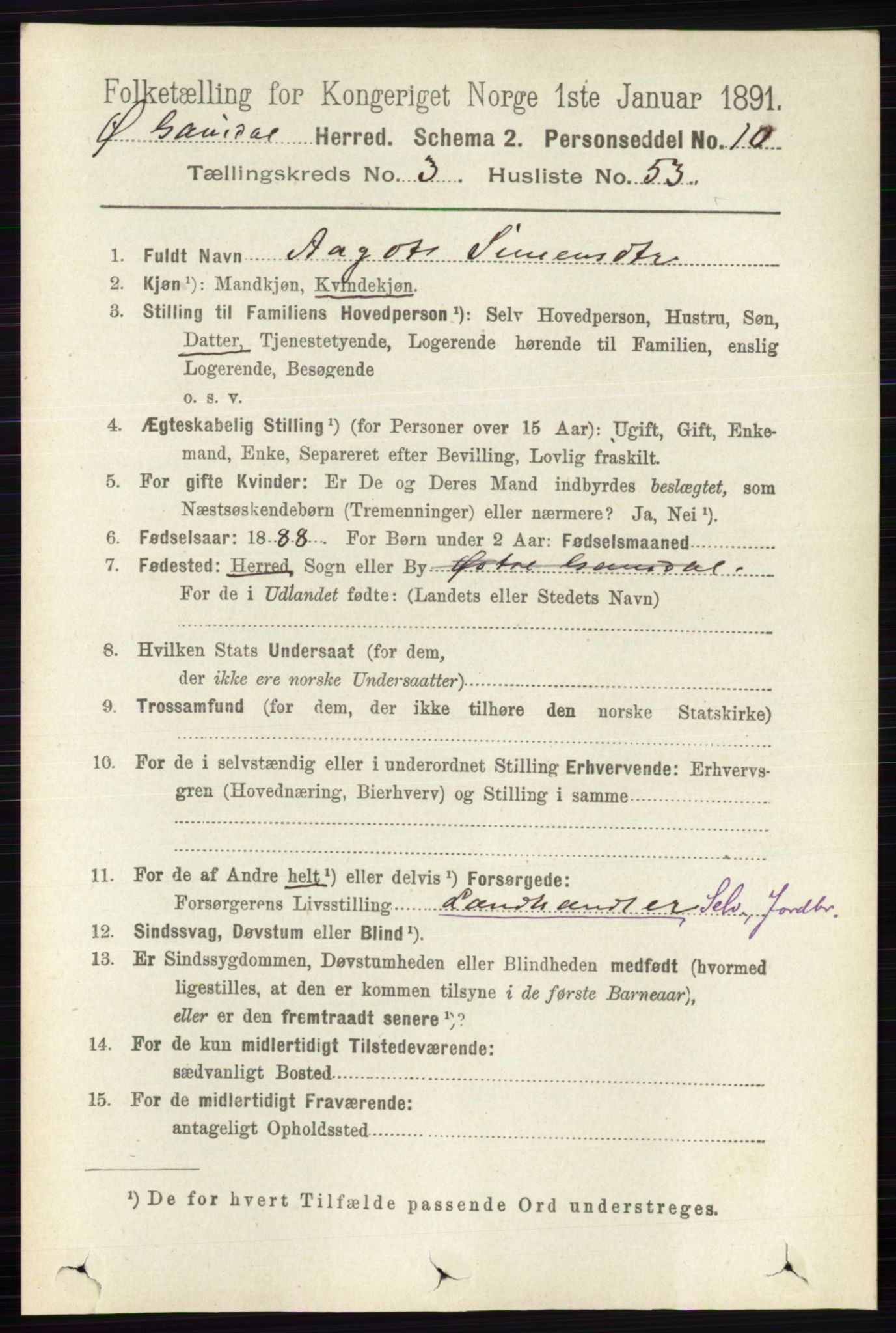 RA, 1891 census for 0522 Østre Gausdal, 1891, p. 2092