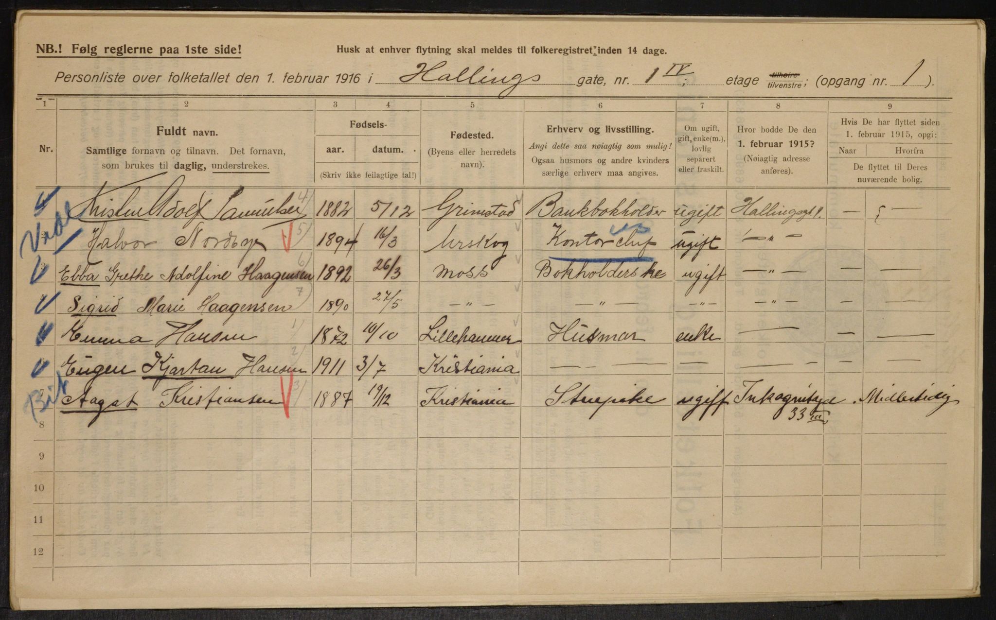 OBA, Municipal Census 1916 for Kristiania, 1916, p. 34601