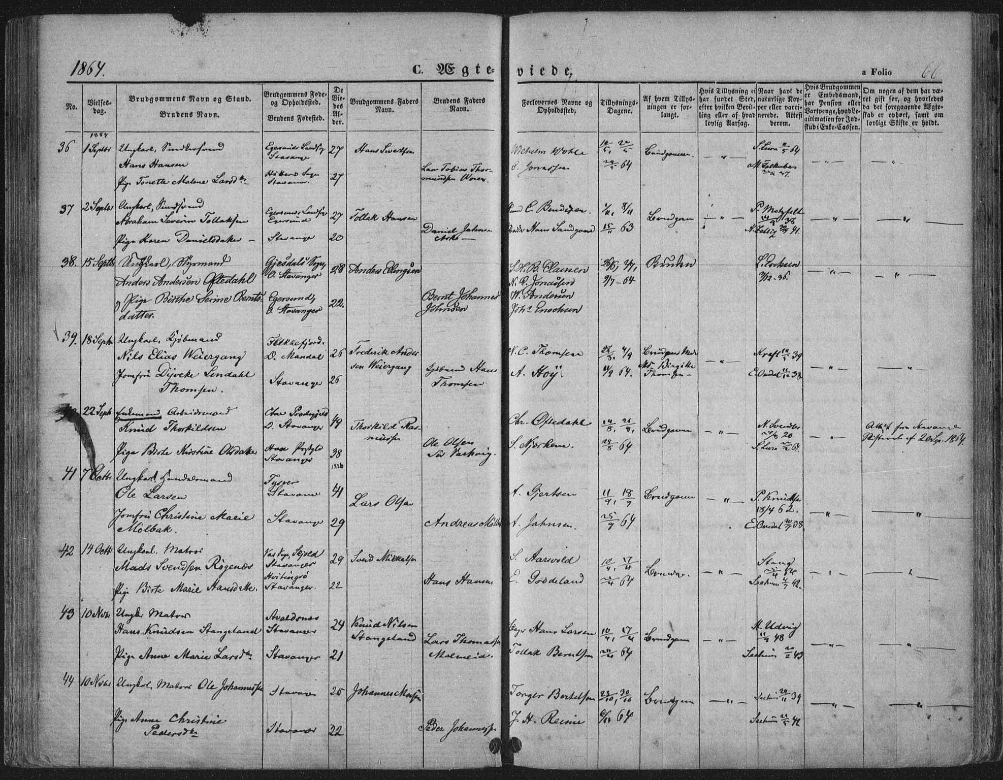 Domkirken sokneprestkontor, SAST/A-101812/001/30/30BA/L0019: Parish register (official) no. A 18, 1857-1877, p. 66