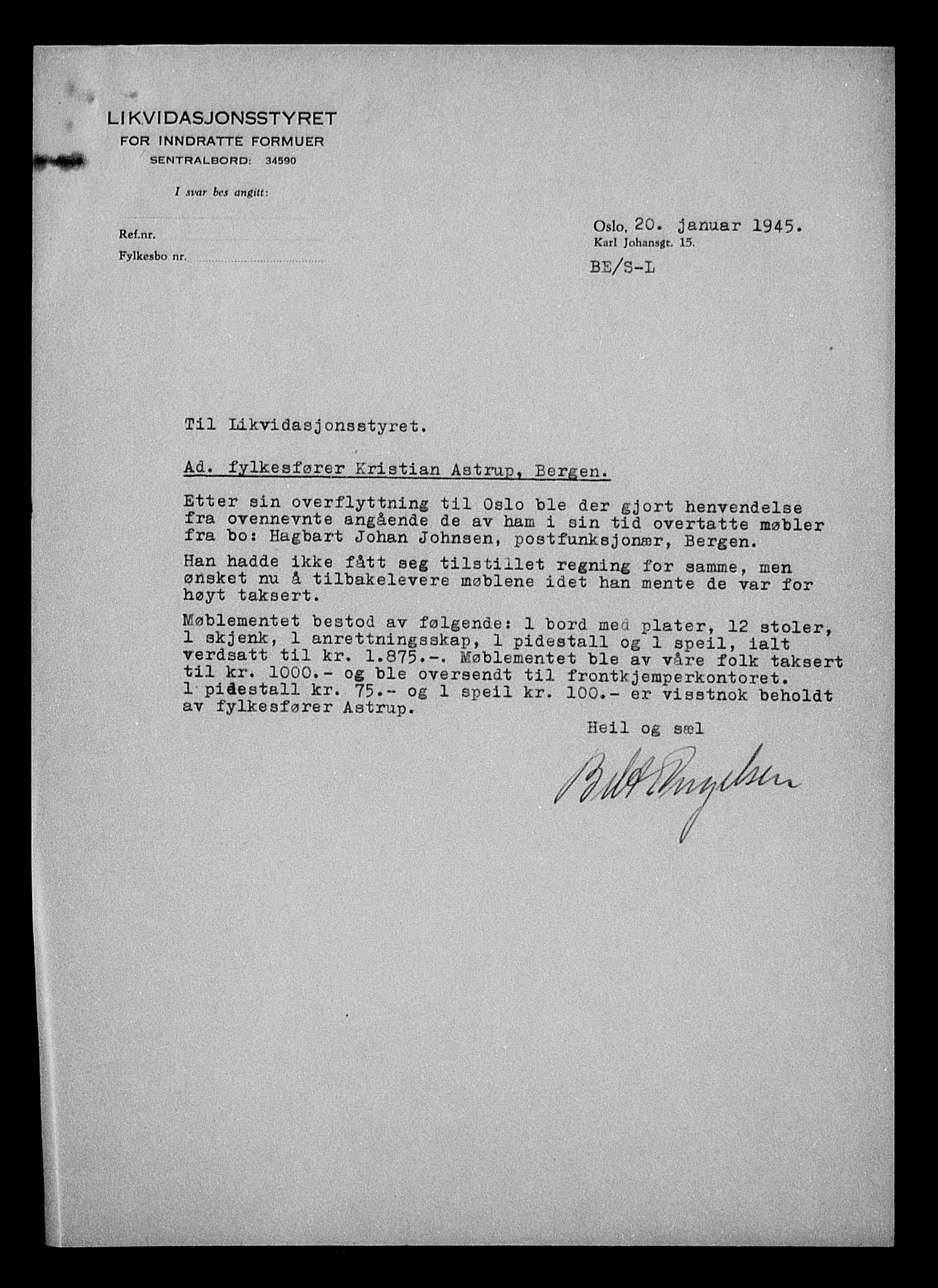 Justisdepartementet, Tilbakeføringskontoret for inndratte formuer, AV/RA-S-1564/H/Hc/Hcd/L1006: --, 1945-1947, p. 133