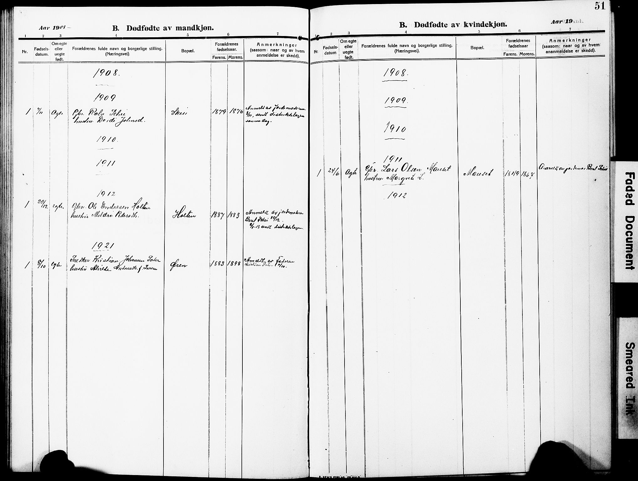 Ministerialprotokoller, klokkerbøker og fødselsregistre - Møre og Romsdal, SAT/A-1454/596/L1059: Parish register (copy) no. 596C02, 1908-1922, p. 51