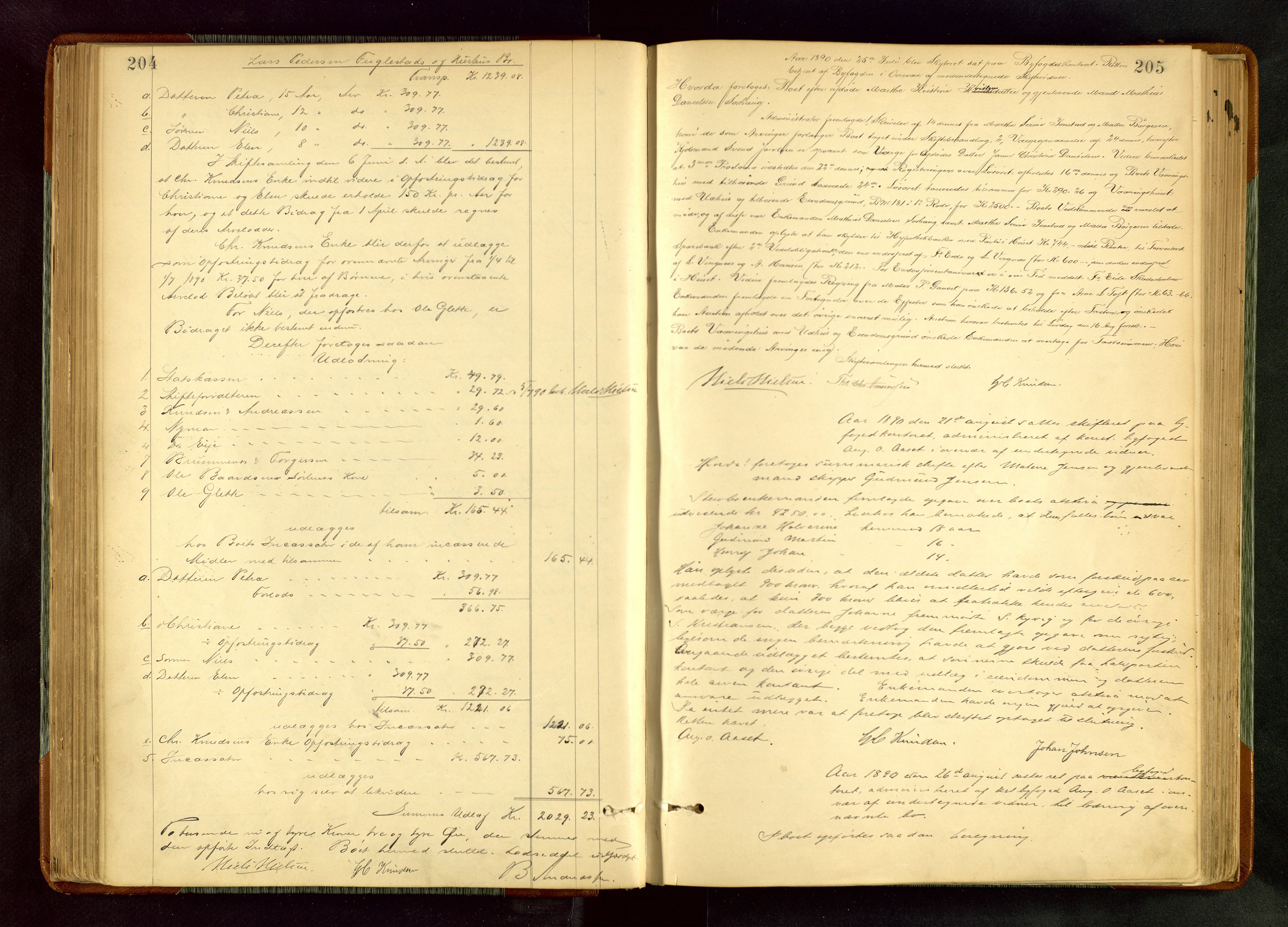 Haugesund tingrett, AV/SAST-A-101415/01/IV/IVA/L0005: Skifteprotokoll med register, 1887-1900, p. 204-205