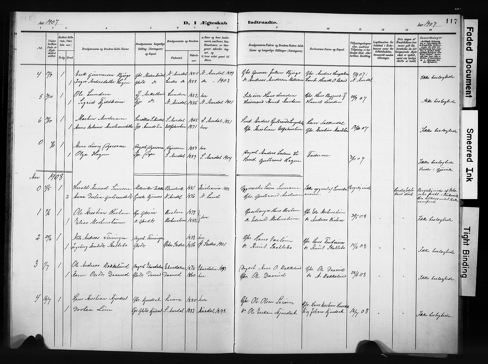 Nordre Land prestekontor, AV/SAH-PREST-124/H/Ha/Hab/L0006: Parish register (copy) no. 6, 1905-1929, p. 117