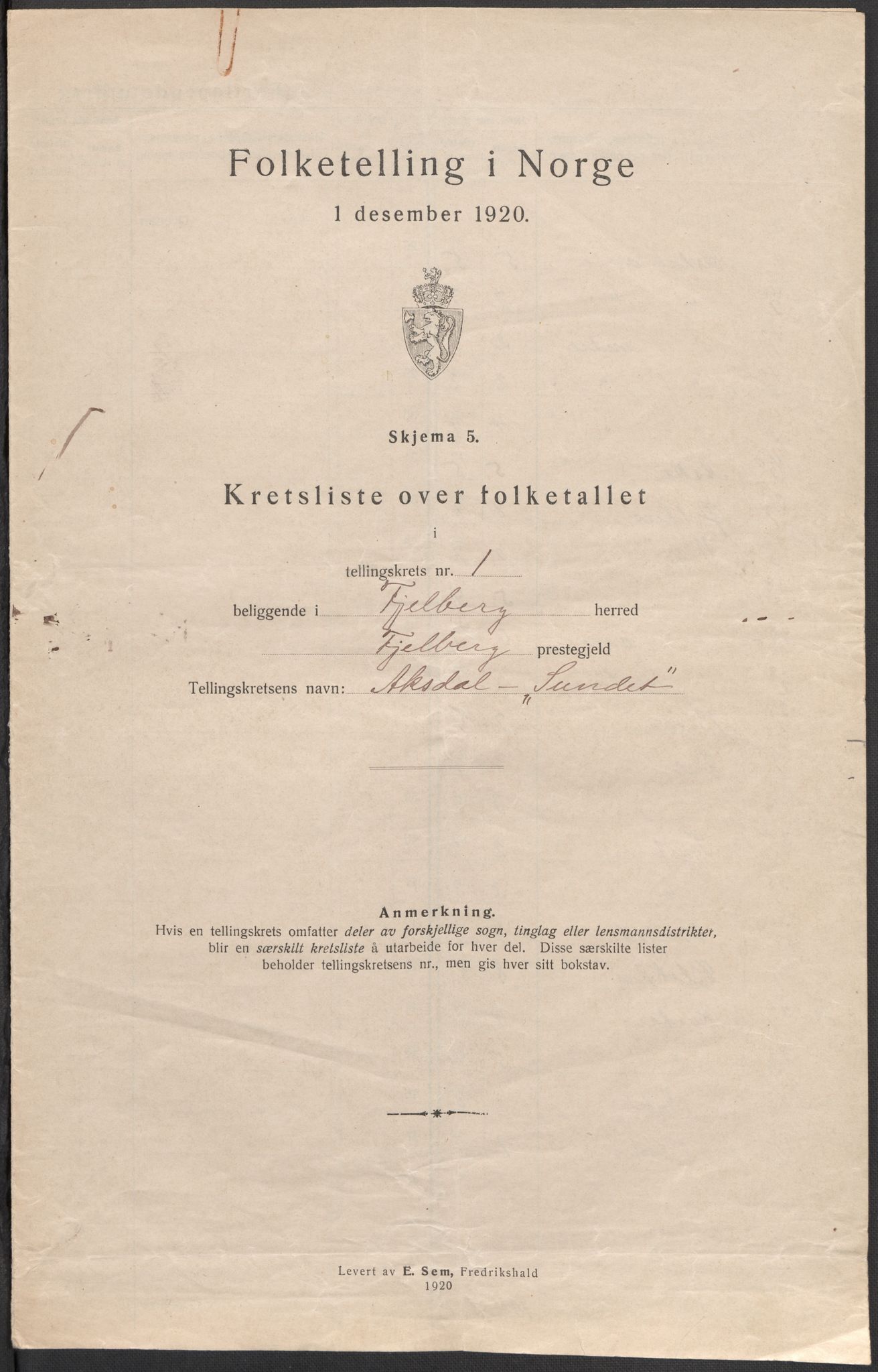 SAB, 1920 census for Fjelberg, 1920, p. 4