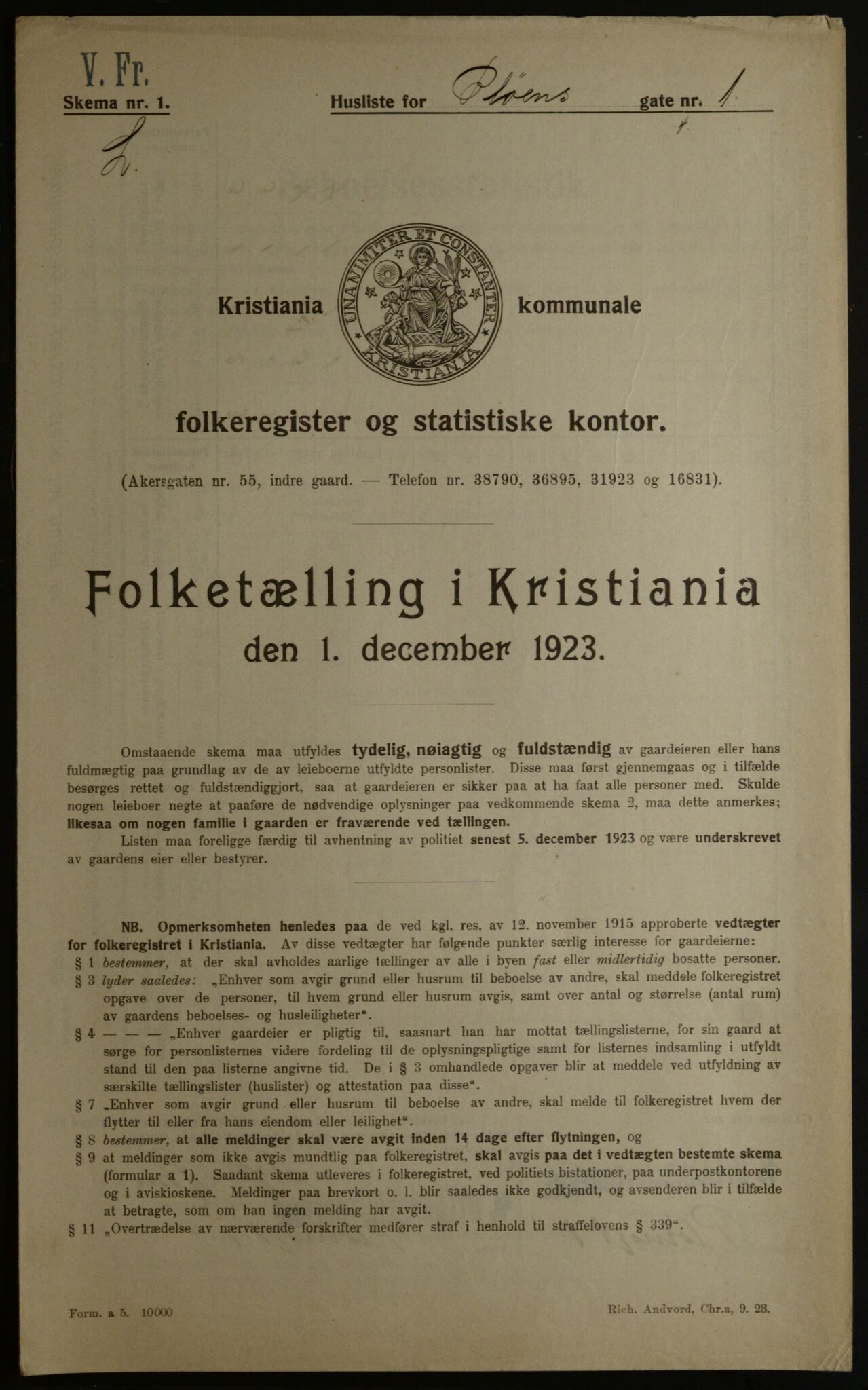 OBA, Municipal Census 1923 for Kristiania, 1923, p. 89145