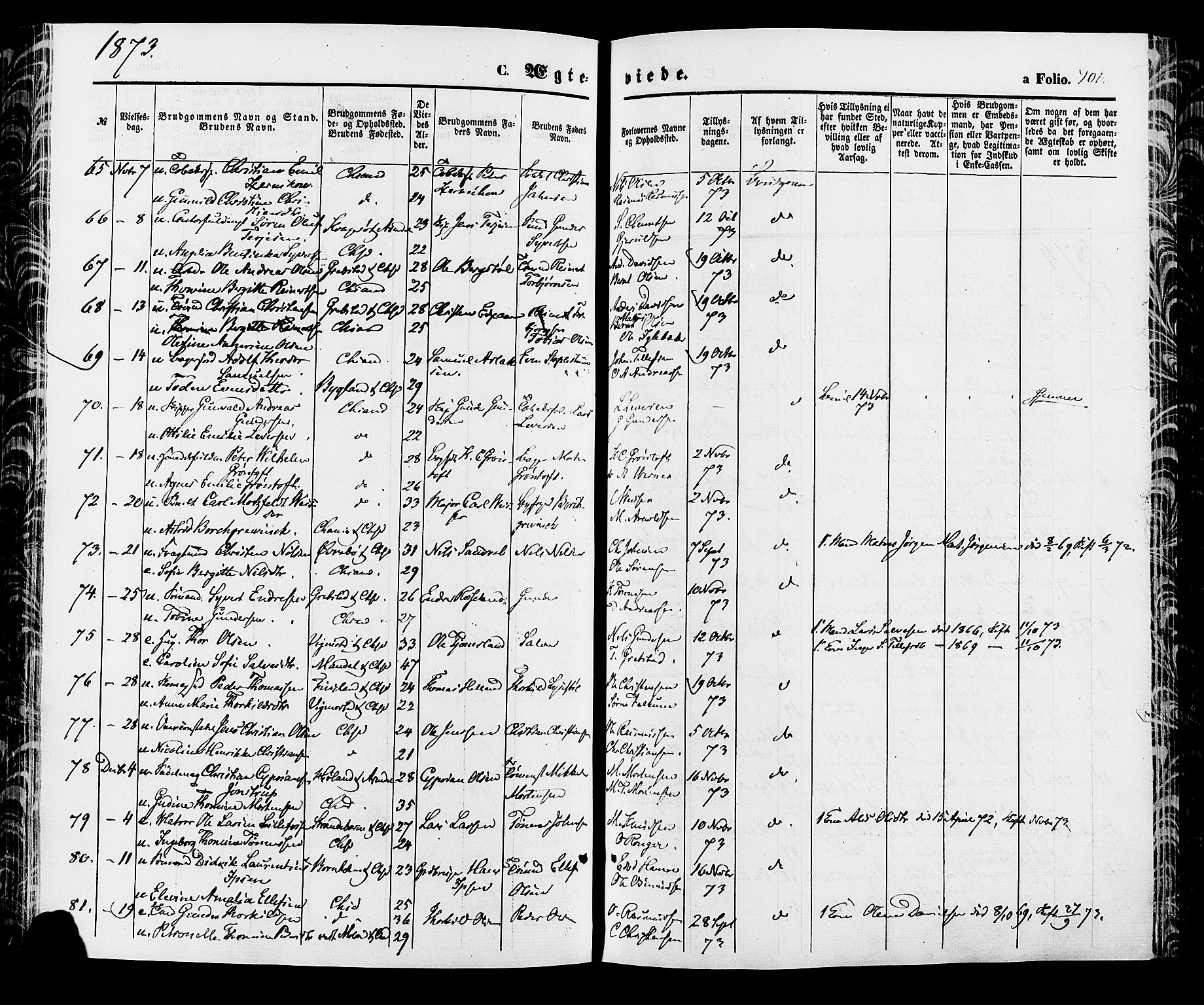 Kristiansand domprosti, SAK/1112-0006/F/Fa/L0015: Parish register (official) no. A 15, 1867-1880, p. 401