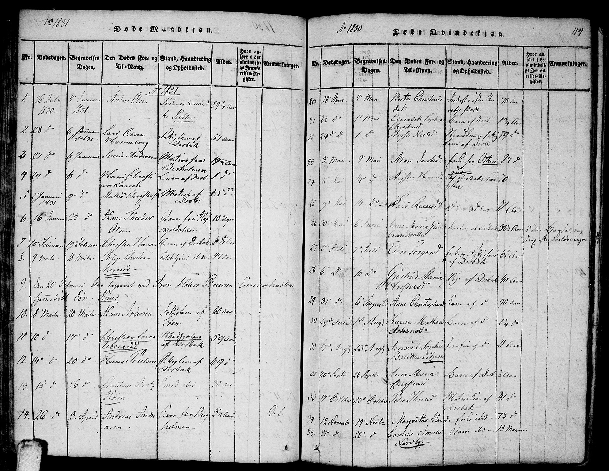 Drøbak prestekontor Kirkebøker, SAO/A-10142a/F/Fa/L0001: Parish register (official) no. I 1, 1816-1842, p. 114