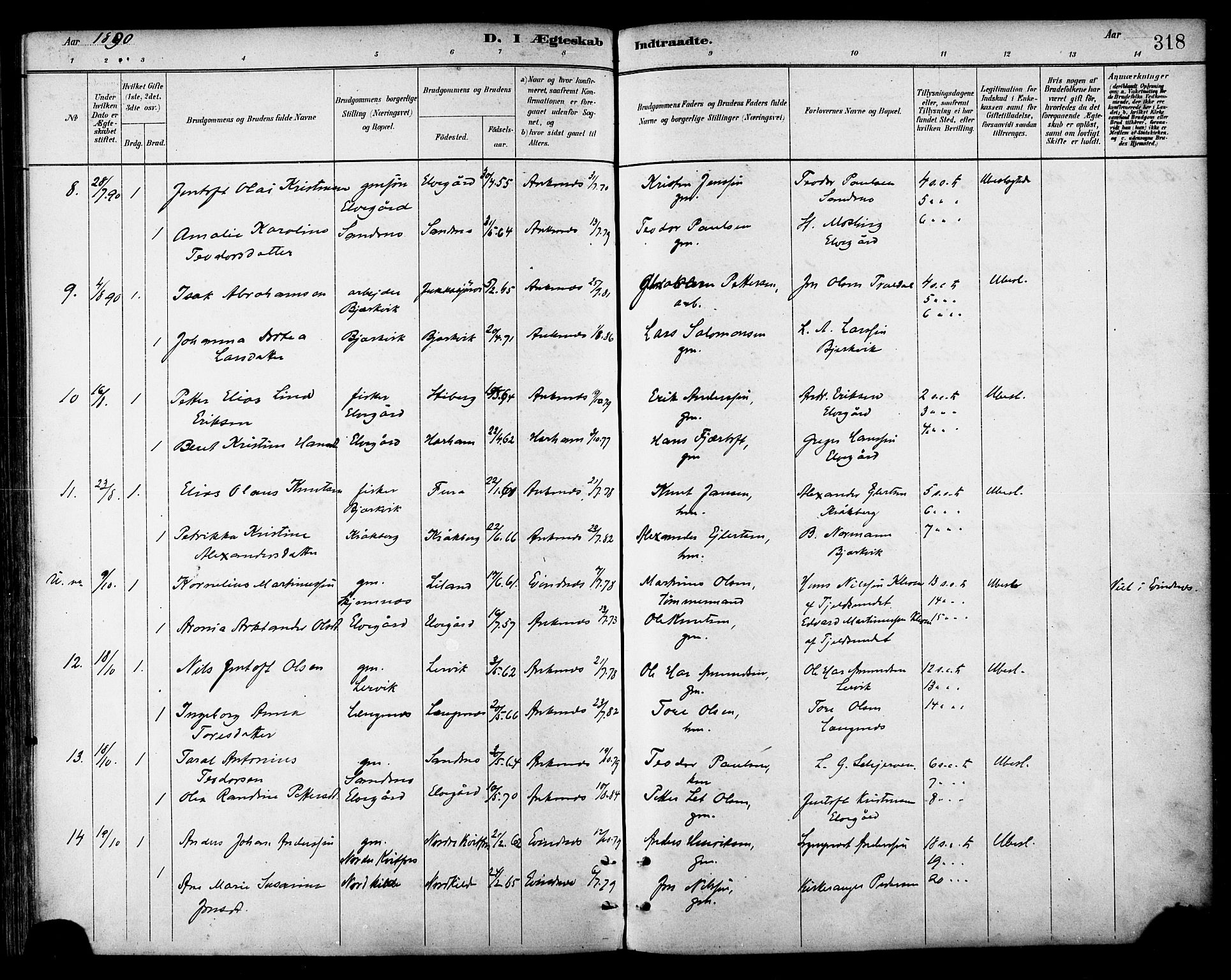 Ministerialprotokoller, klokkerbøker og fødselsregistre - Nordland, AV/SAT-A-1459/866/L0938: Parish register (official) no. 866A01, 1879-1893, p. 318