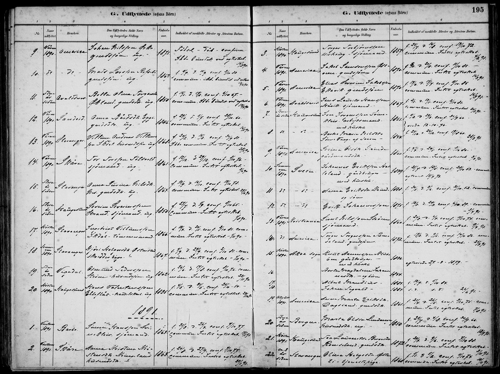 Skjold sokneprestkontor, SAST/A-101847/H/Ha/Haa/L0010: Parish register (official) no. A 10, 1882-1897, p. 195