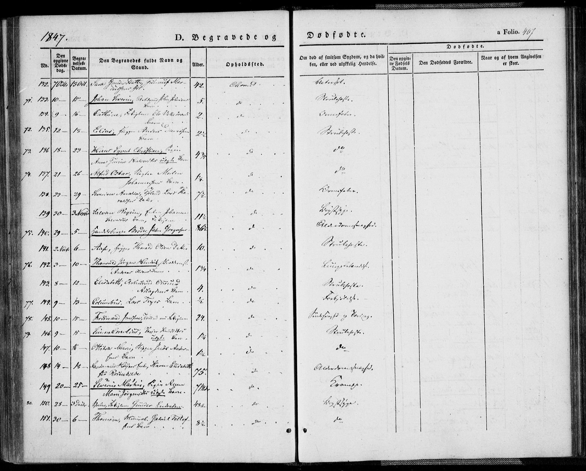 Kristiansand domprosti, SAK/1112-0006/F/Fa/L0013: Parish register (official) no. A 13, 1842-1851, p. 407