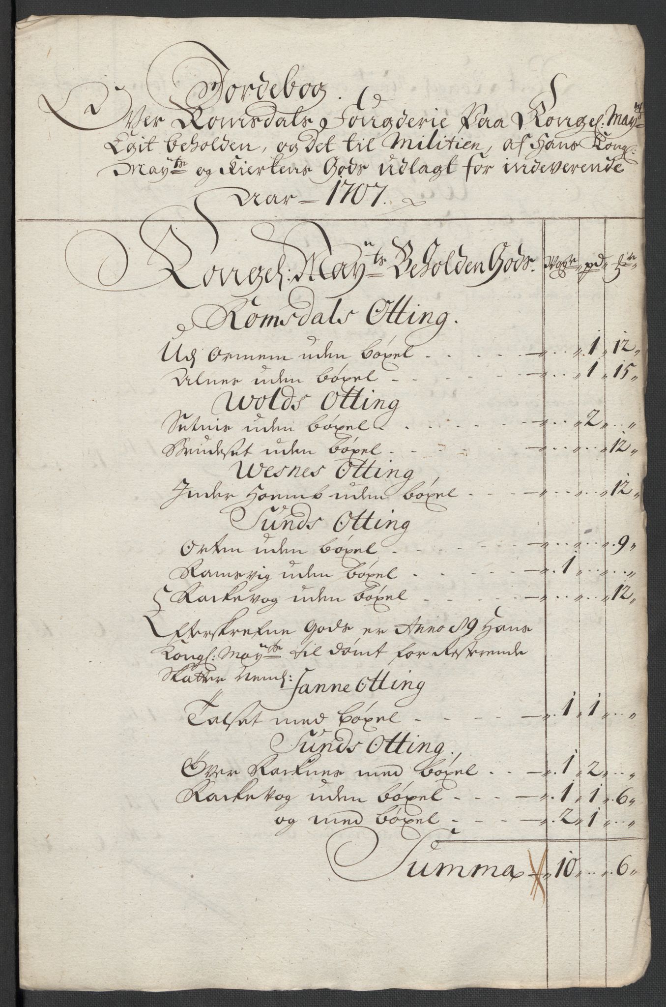 Rentekammeret inntil 1814, Reviderte regnskaper, Fogderegnskap, RA/EA-4092/R55/L3658: Fogderegnskap Romsdal, 1707-1708, p. 97