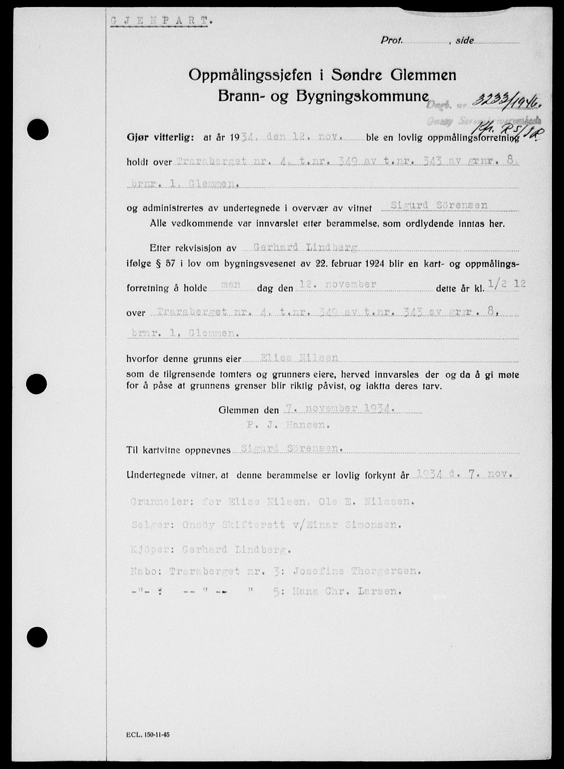 Onsøy sorenskriveri, SAO/A-10474/G/Ga/Gab/L0018: Mortgage book no. II A-18, 1946-1947, Diary no: : 3233/1946
