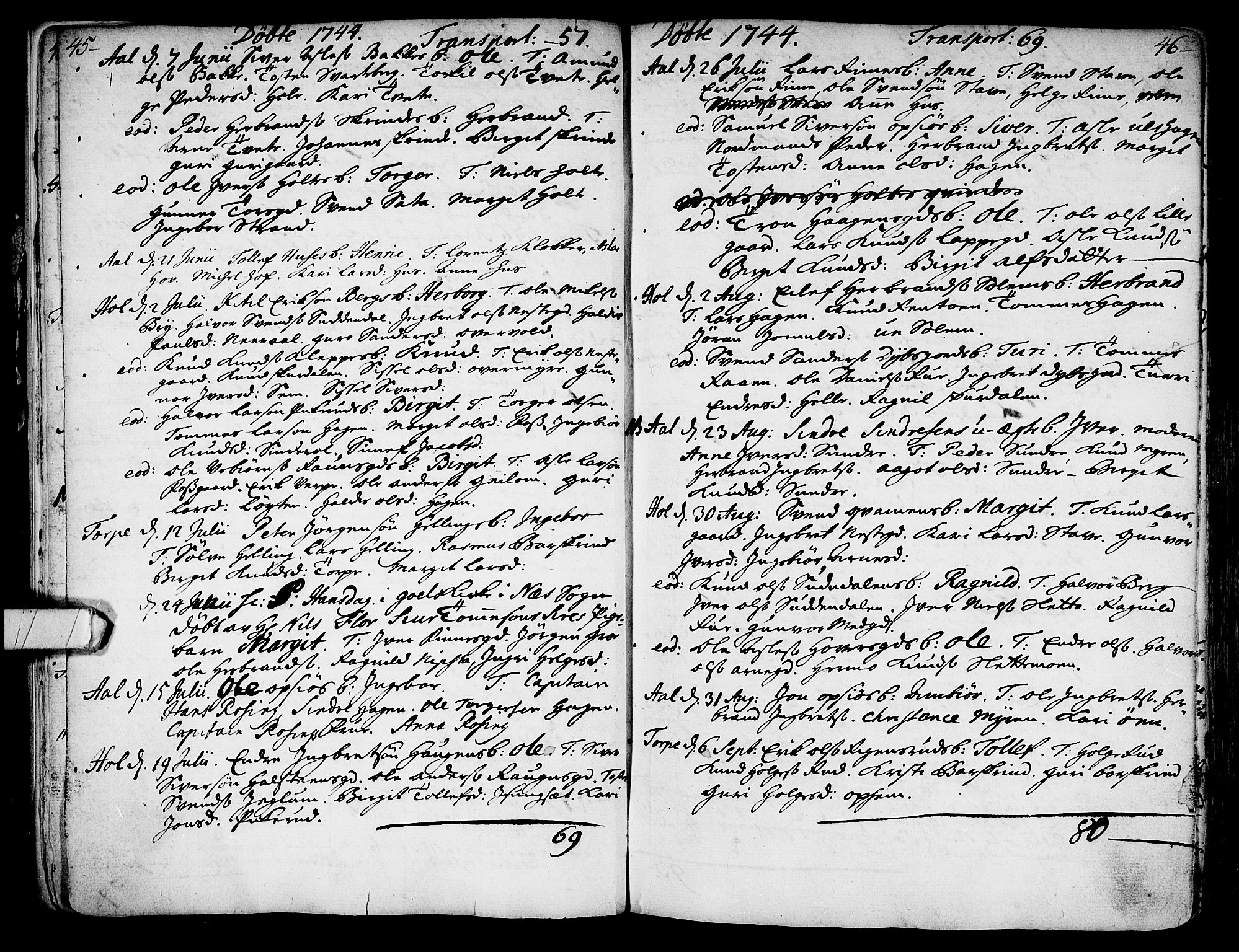 Ål kirkebøker, AV/SAKO-A-249/F/Fa/L0001: Parish register (official) no. I 1, 1744-1769, p. 45-46