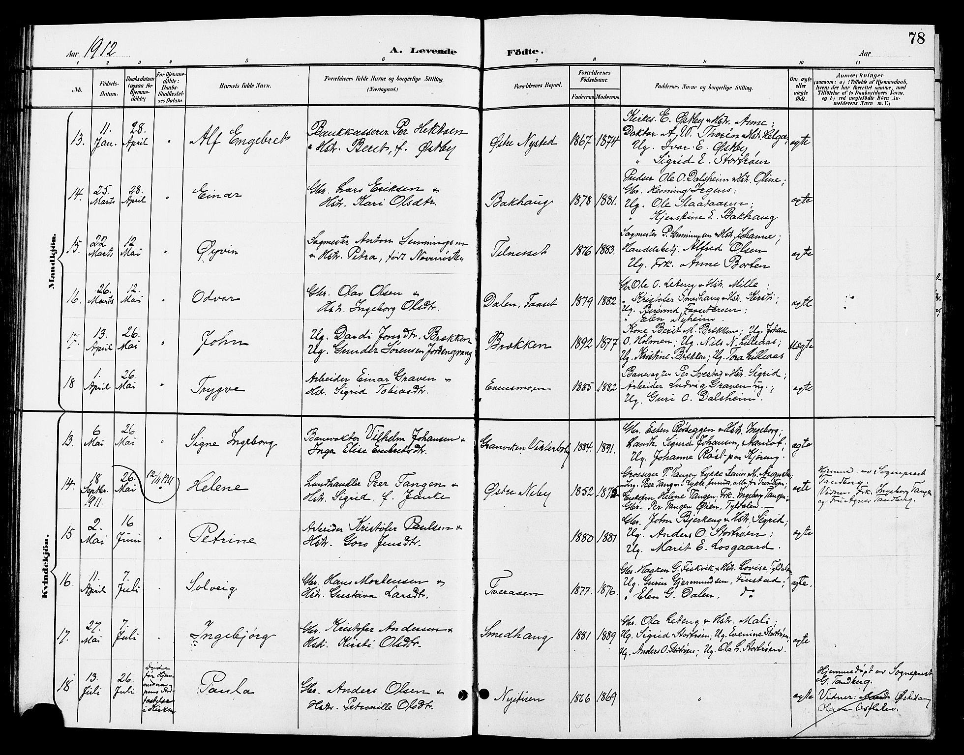 Tynset prestekontor, AV/SAH-PREST-058/H/Ha/Hab/L0009: Parish register (copy) no. 9, 1900-1914, p. 78