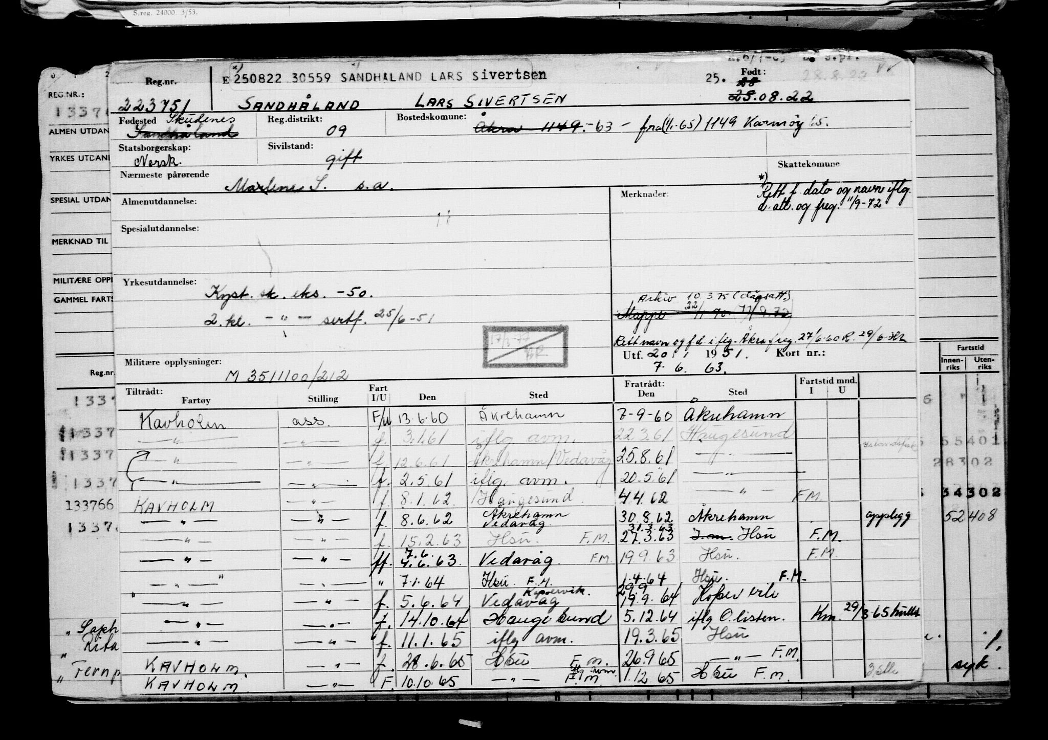 Direktoratet for sjømenn, AV/RA-S-3545/G/Gb/L0210: Hovedkort, 1922, p. 101