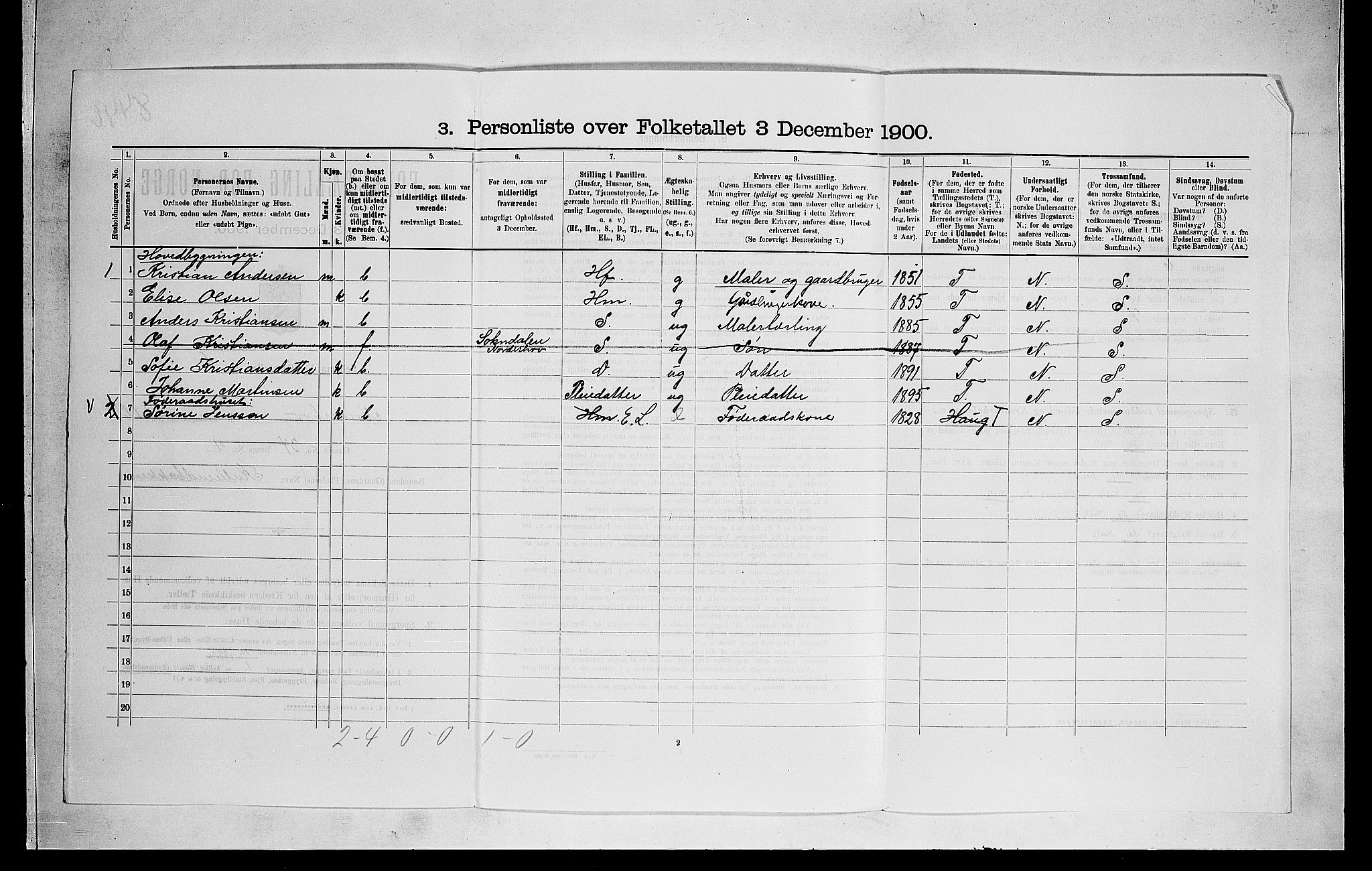 RA, 1900 census for Norderhov, 1900, p. 367