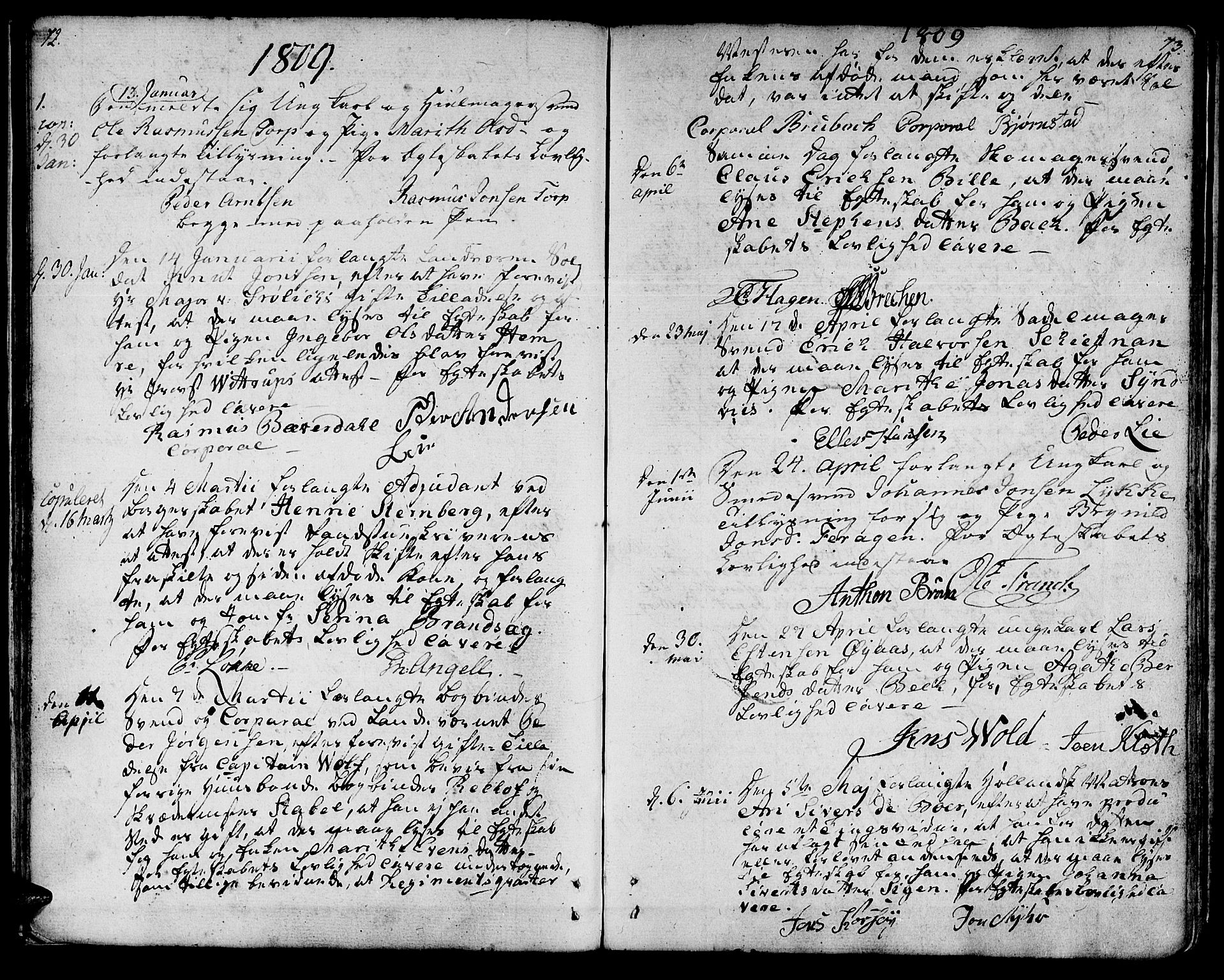 Ministerialprotokoller, klokkerbøker og fødselsregistre - Sør-Trøndelag, SAT/A-1456/601/L0042: Parish register (official) no. 601A10, 1802-1830, p. 72-73