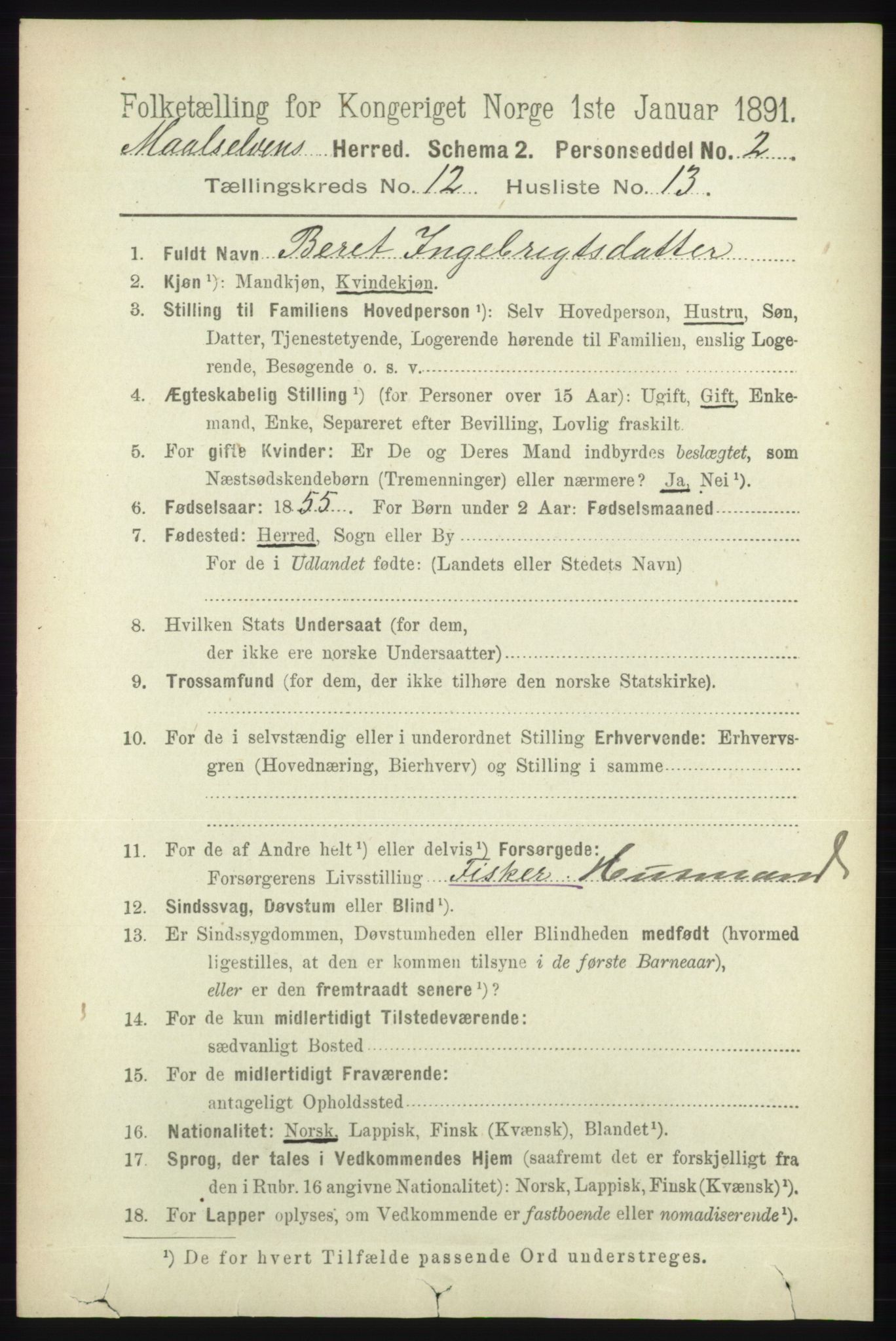 RA, 1891 census for 1924 Målselv, 1891, p. 3875