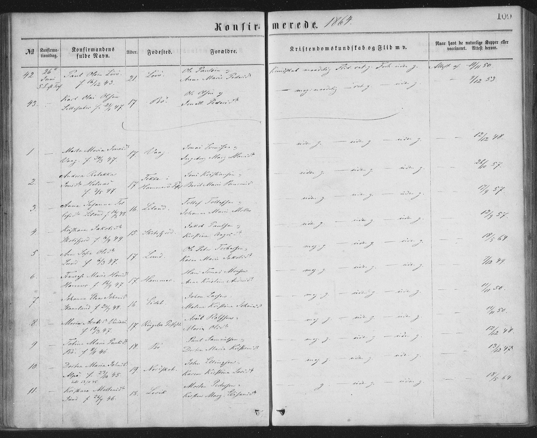 Ministerialprotokoller, klokkerbøker og fødselsregistre - Nordland, AV/SAT-A-1459/855/L0801: Parish register (official) no. 855A09, 1864-1874, p. 109