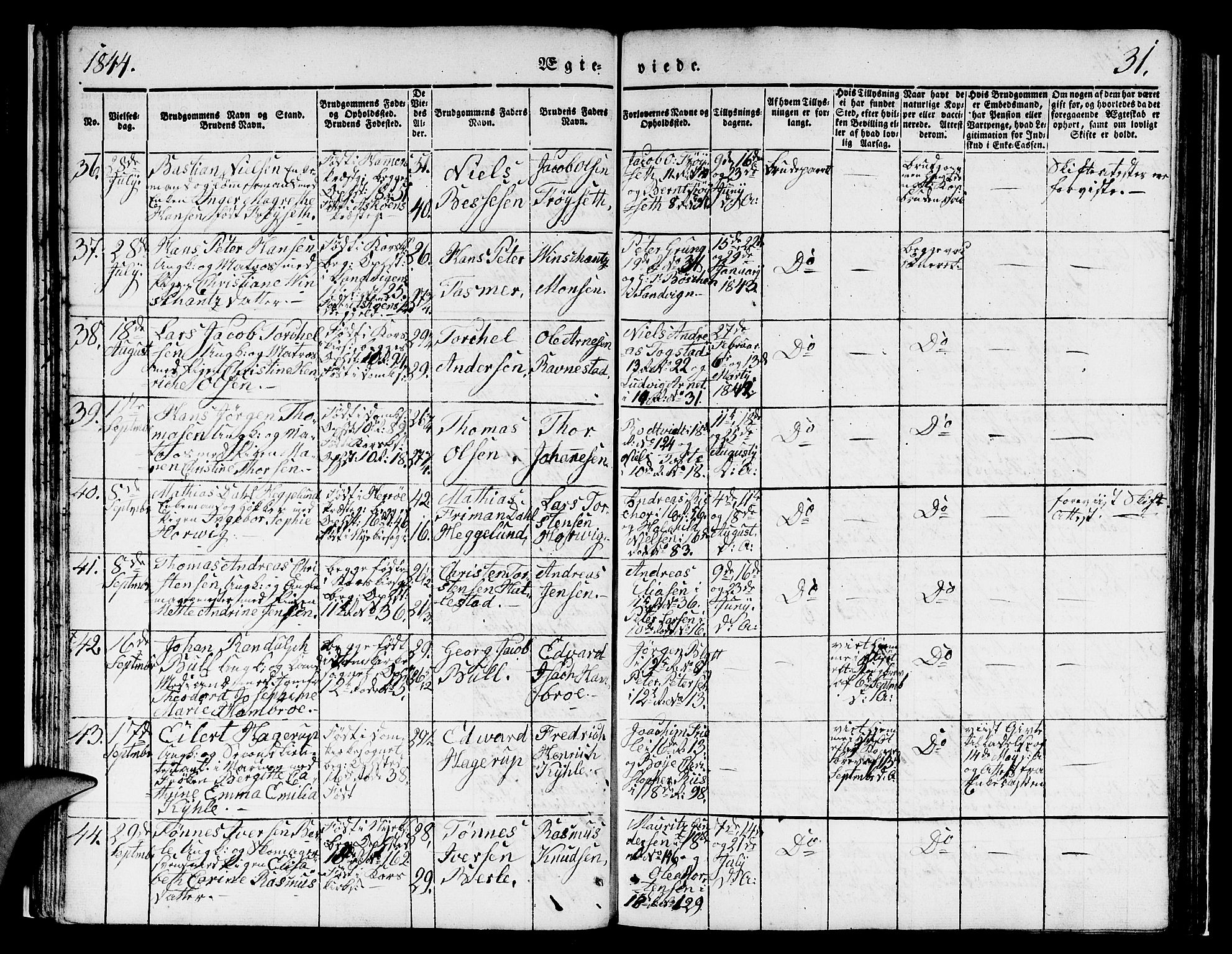 Domkirken sokneprestembete, AV/SAB-A-74801/H/Hab/L0029: Parish register (copy) no. D 1, 1839-1857, p. 31