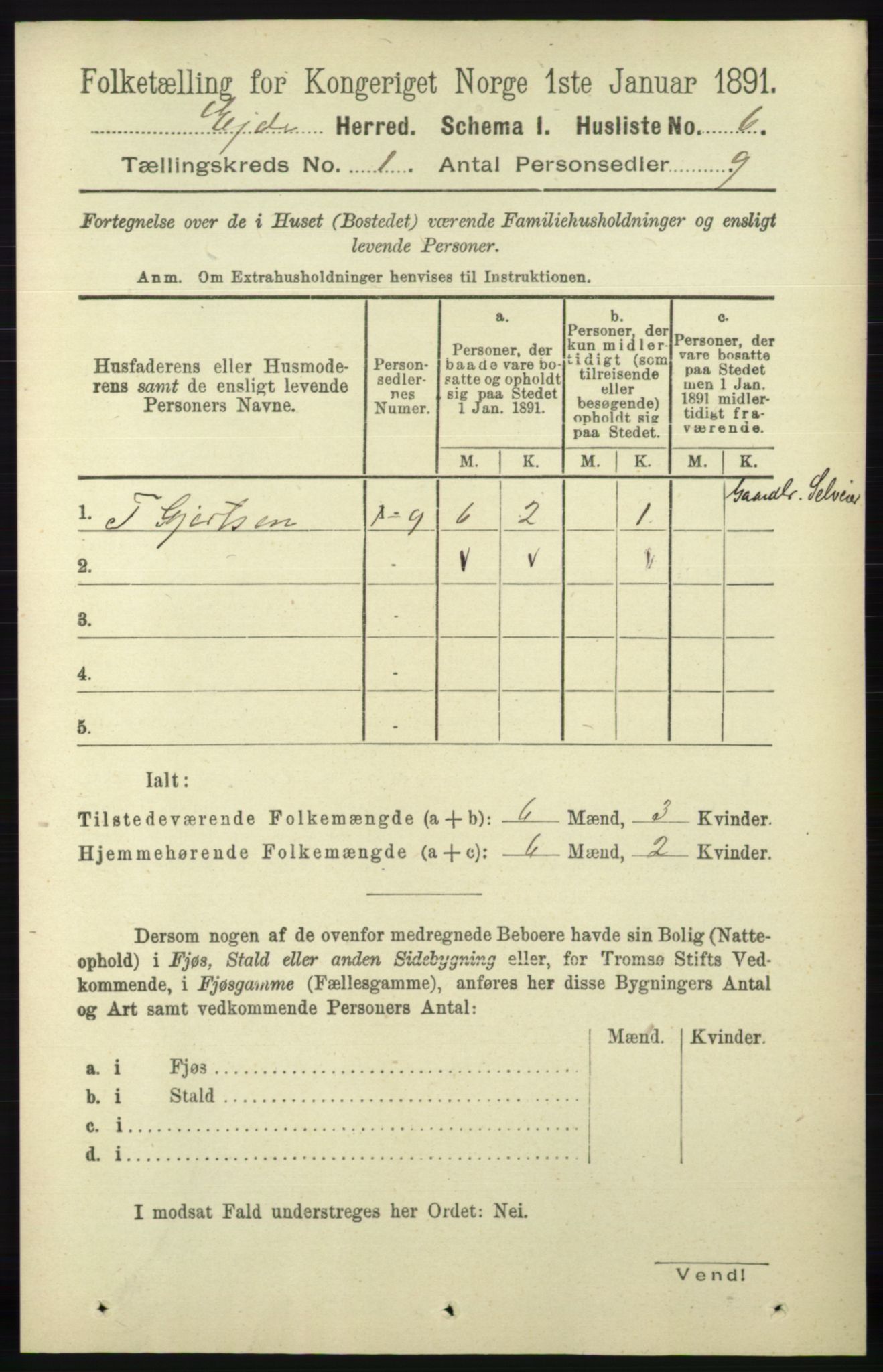 RA, 1891 census for 0925 Eide, 1891, p. 19